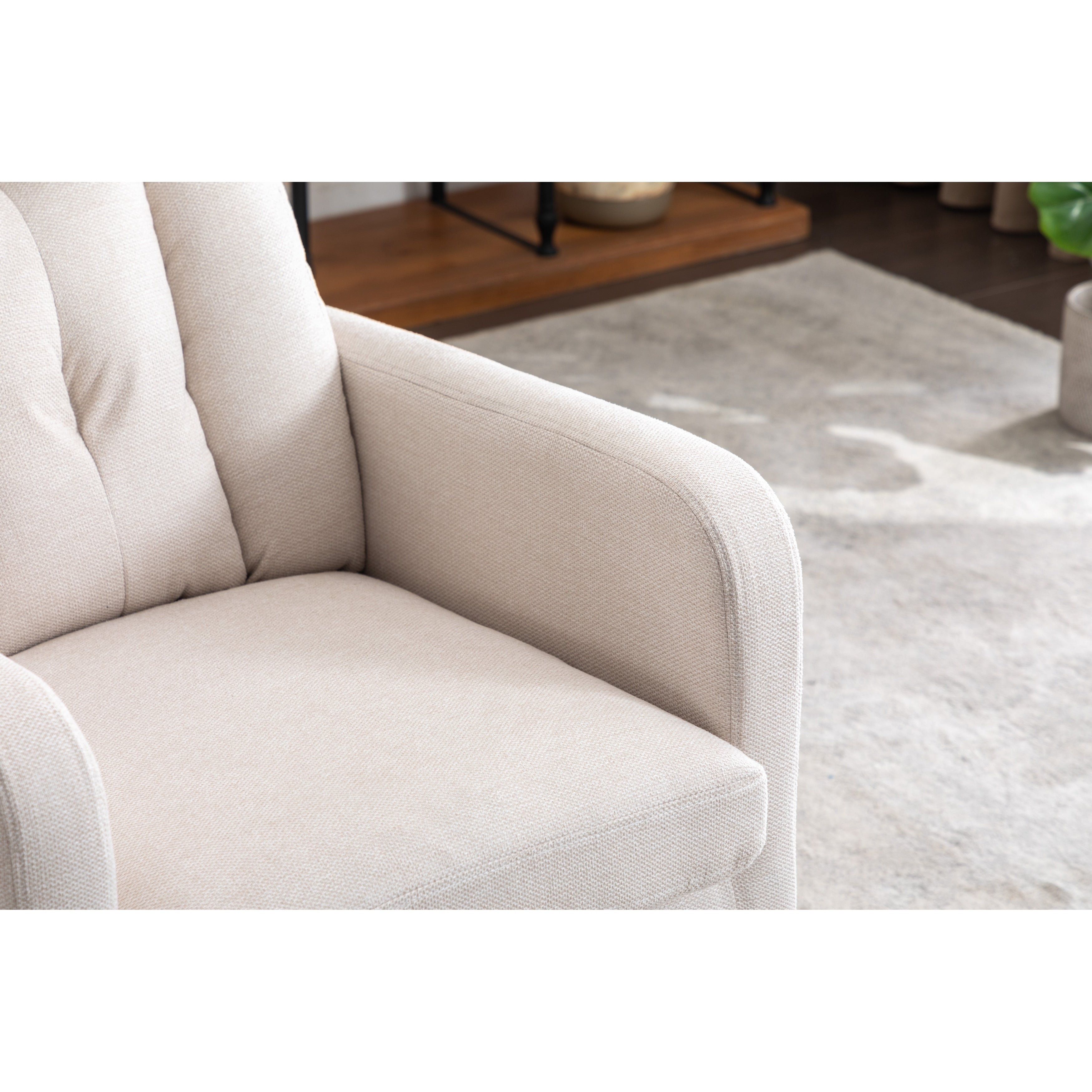 022-Fauteuil à bascule pivotant en tissu de lin Gilder Chair avec poche