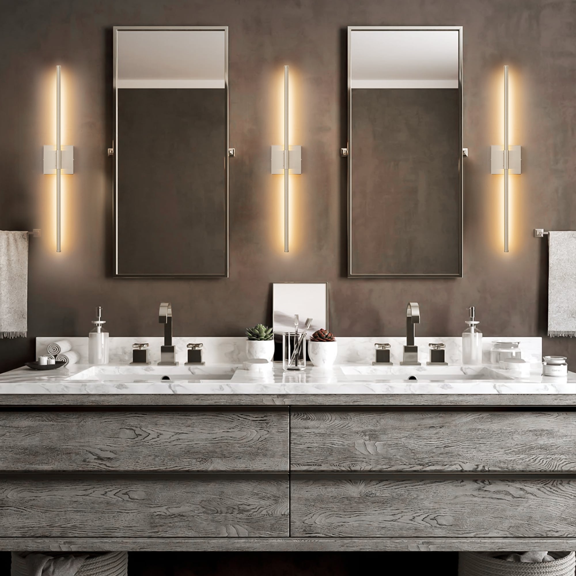 Applique murale linéaire moderne à 1 ampoule, noire/dorée/nickel, à LED, à intensité variable, pour salle de bain