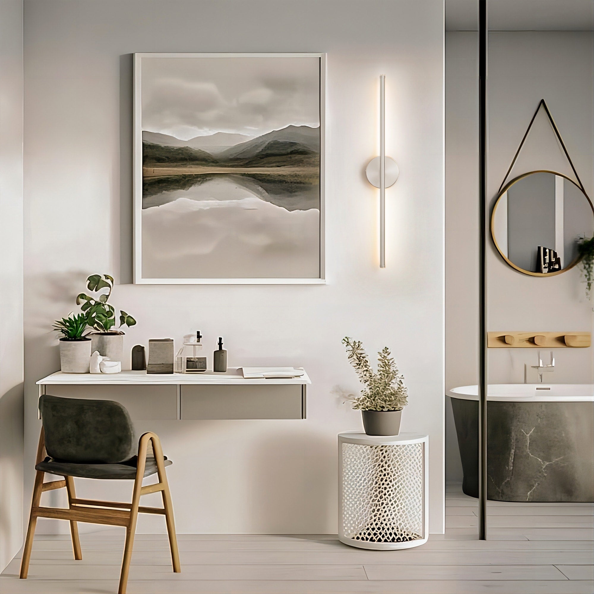 Applique murale linéaire moderne à 1 ampoule, noire/dorée/nickel, à LED, à intensité variable, pour salle de bain