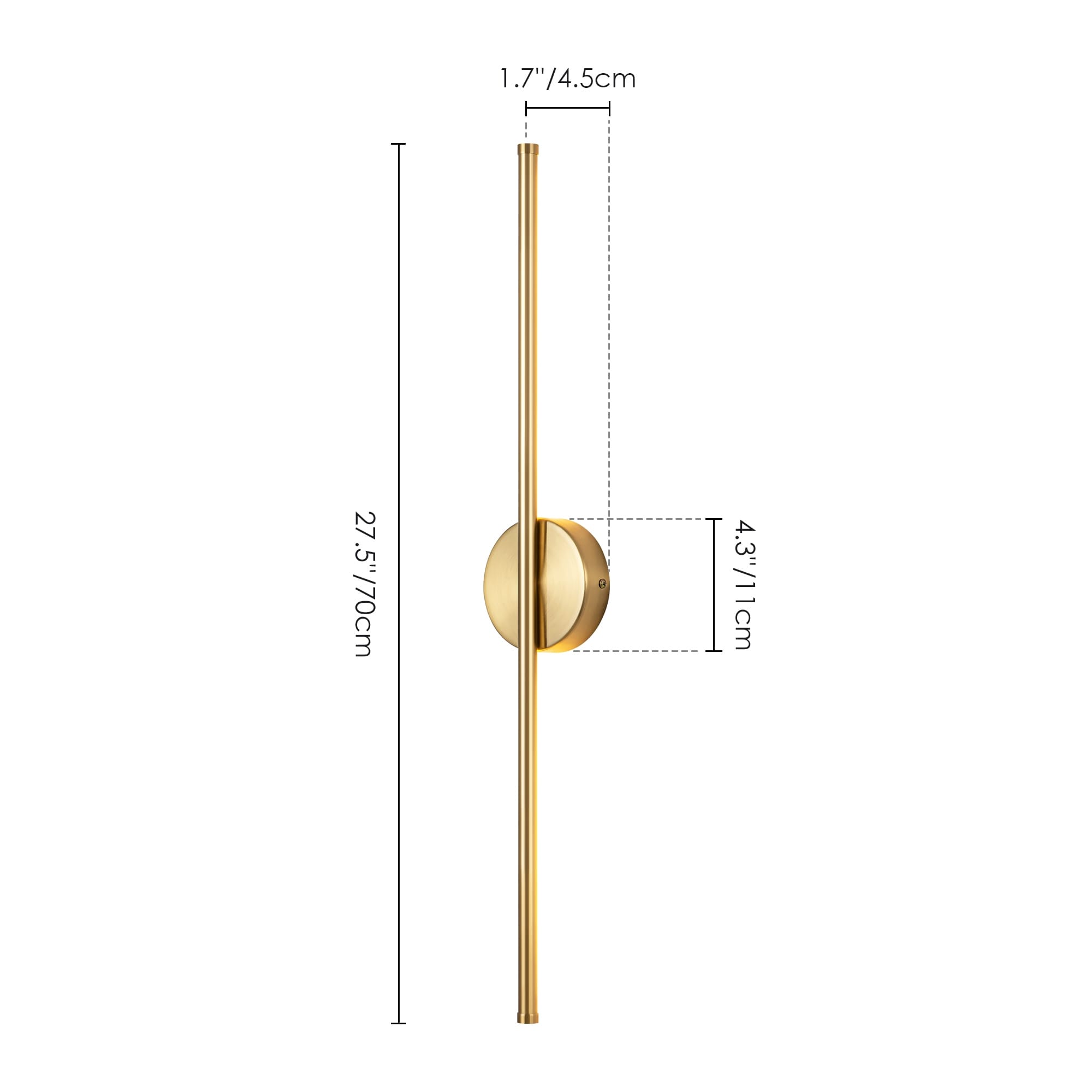 Applique murale linéaire moderne à 1 ampoule, noire/dorée/nickel, à LED, à intensité variable, pour salle de bain