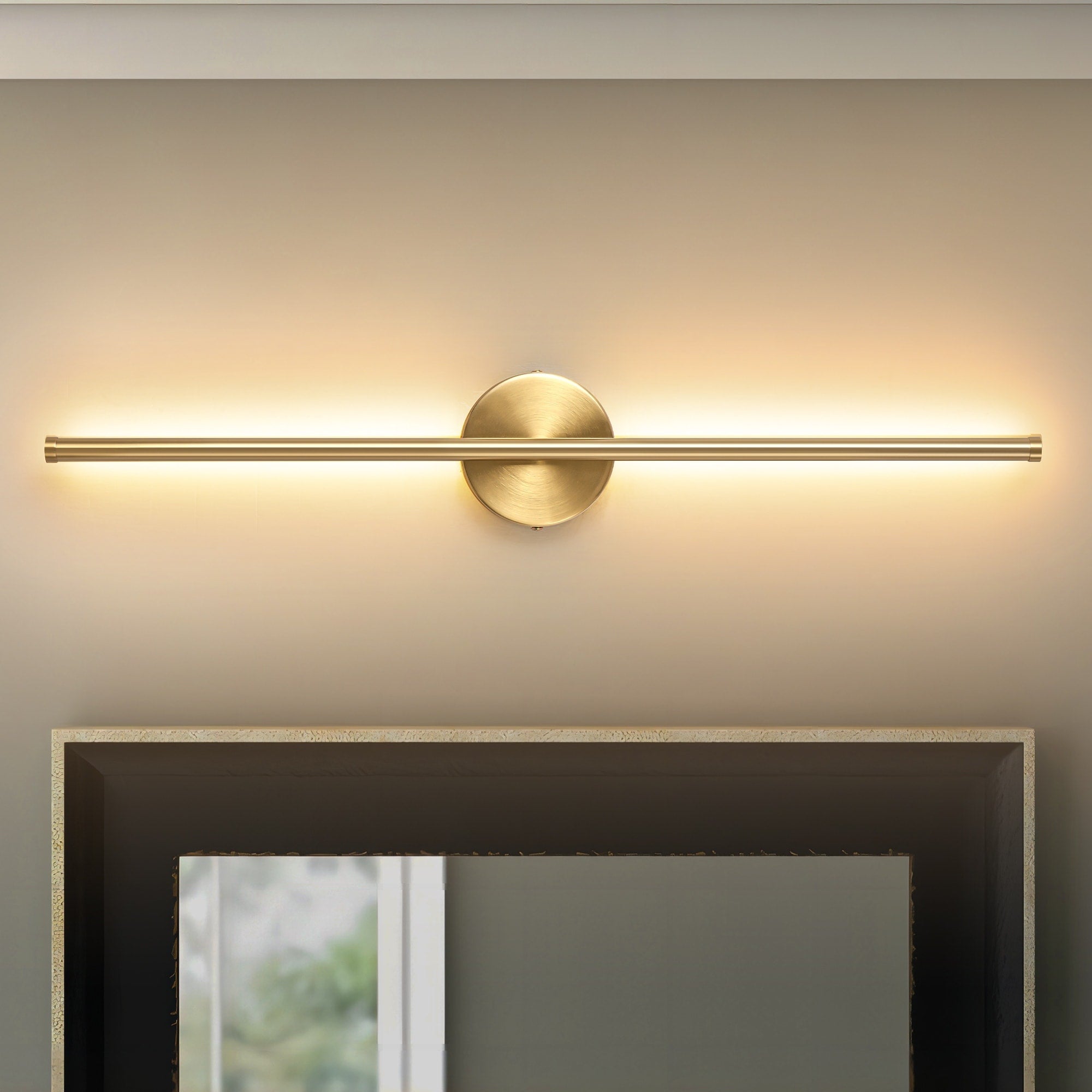 Applique murale linéaire moderne à 1 ampoule, noire/dorée/nickel, à LED, à intensité variable, pour salle de bain