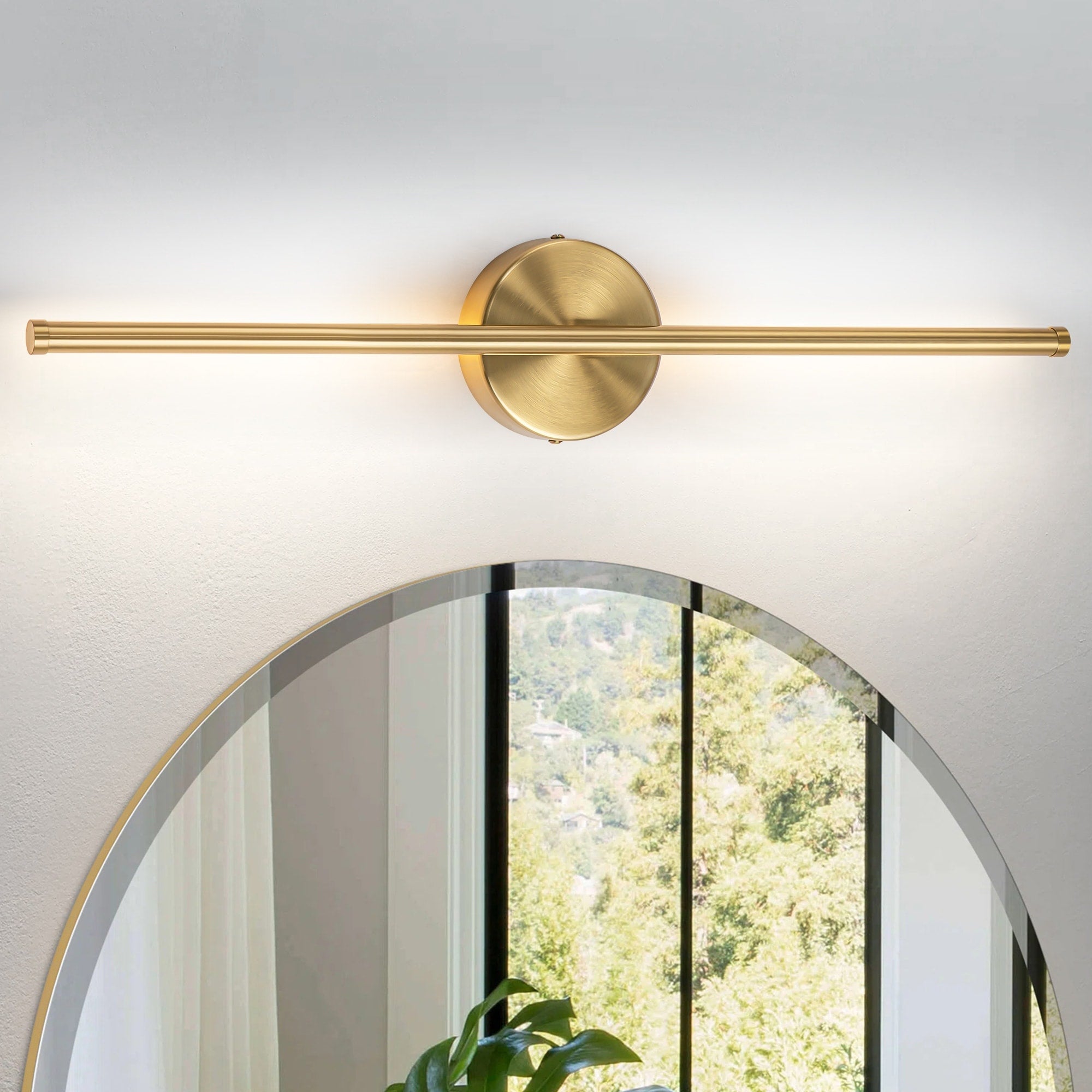 Applique murale linéaire moderne à 1 ampoule, noire/dorée/nickel, à LED, à intensité variable, pour salle de bain