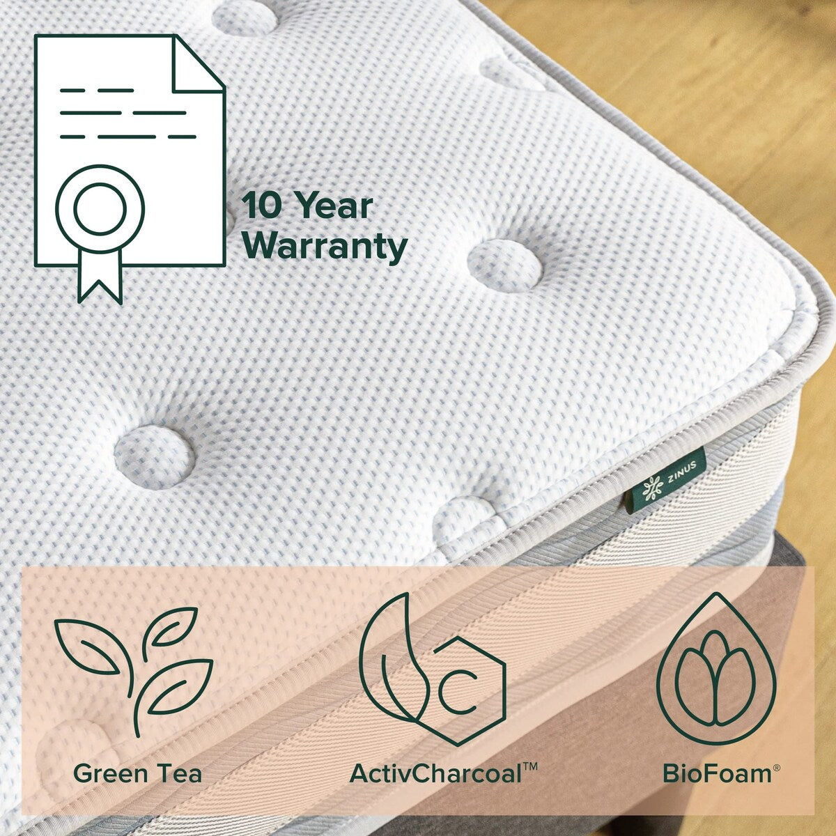 Matelas hybride matelassé Comfort Support de 10 pouces, ressorts ensachés pour une isolation optimale des mouvements, soutien des bords, Queen, blanc
