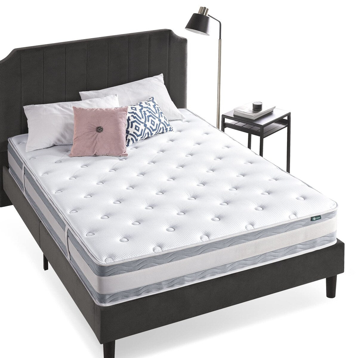 Matelas hybride matelassé Comfort Support de 10 pouces, ressorts ensachés pour une isolation optimale des mouvements, soutien des bords, Queen, blanc