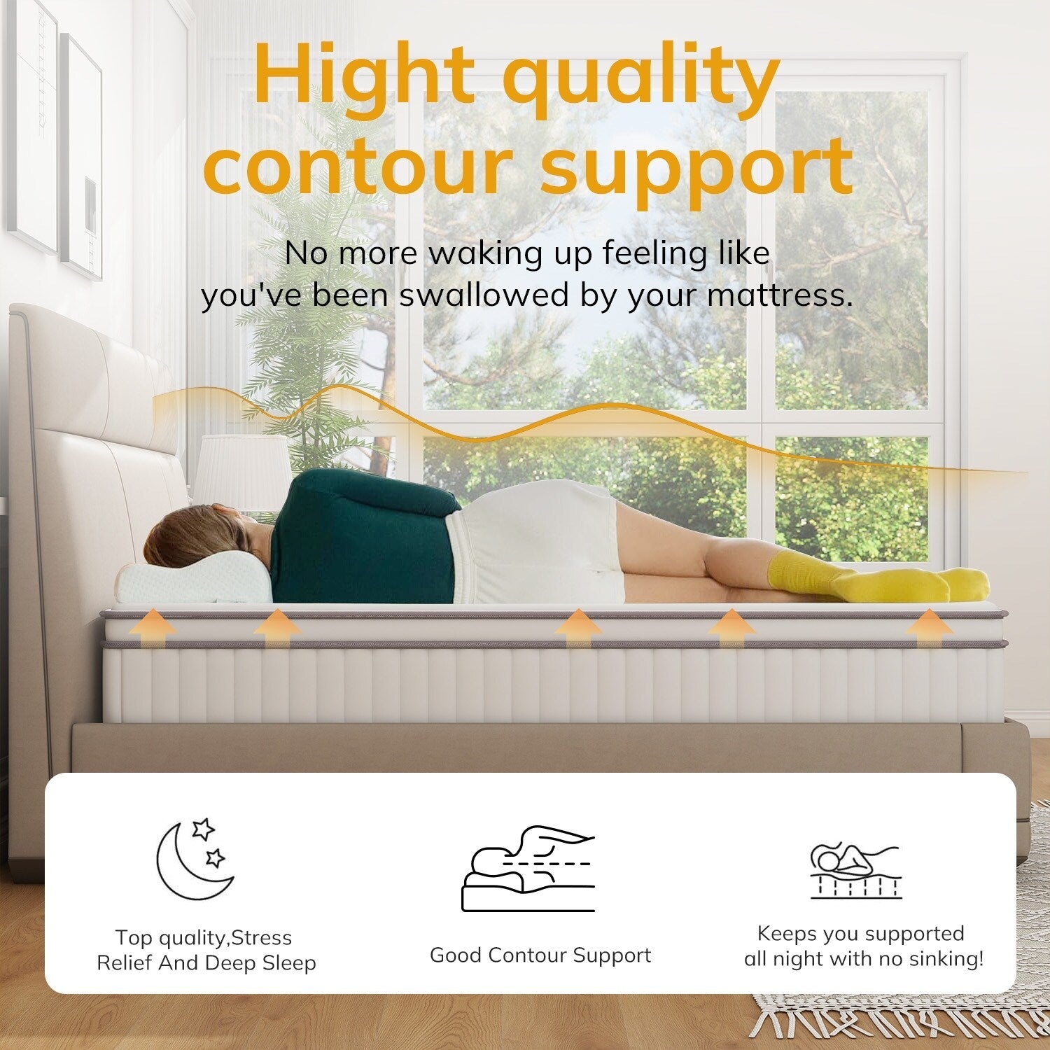 Matelas double 10 pouces, matelas hybride double, matelas à ressorts ensachés en mousse à mémoire de forme, matelas à faible transfert de mouvement dans une boîte