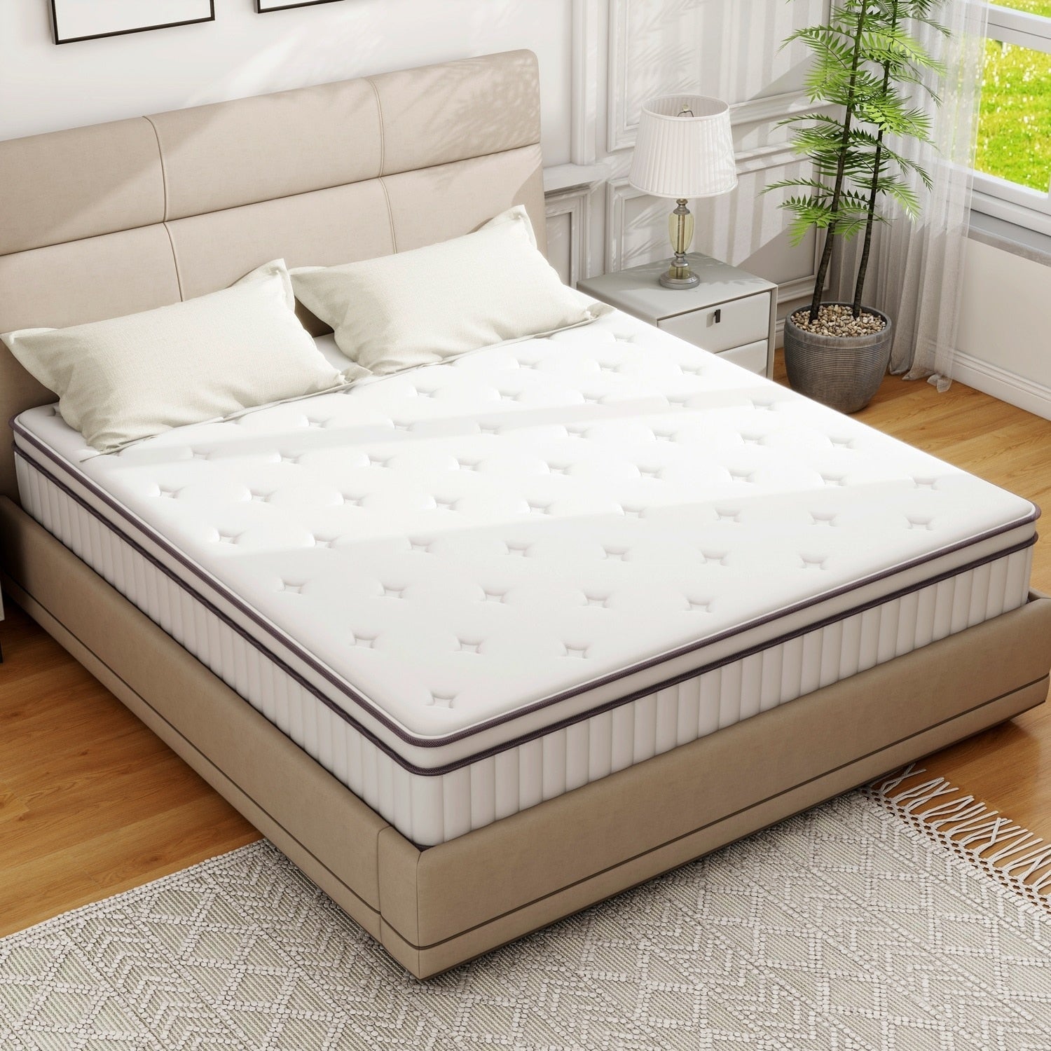 Matelas double 10 pouces, matelas hybride double, matelas à ressorts ensachés en mousse à mémoire de forme, matelas à faible transfert de mouvement dans une boîte