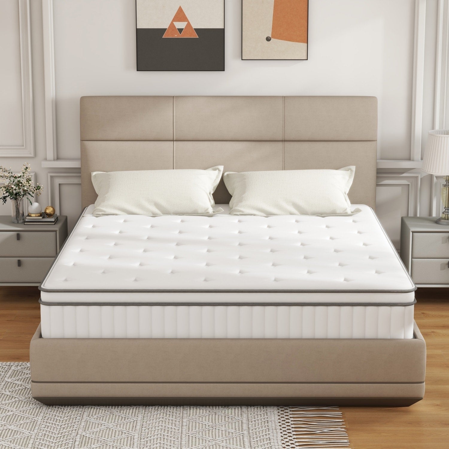 Matelas double 10 pouces, matelas hybride double, matelas à ressorts ensachés en mousse à mémoire de forme, matelas à faible transfert de mouvement dans une boîte