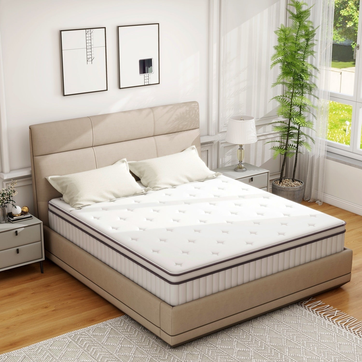 Matelas double 10 pouces, matelas hybride double, matelas à ressorts ensachés en mousse à mémoire de forme, matelas à faible transfert de mouvement dans une boîte