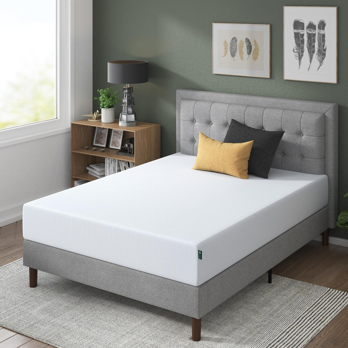 Matelas en mousse à mémoire de forme rafraîchissante au thé vert (25 cm), sans fibre de verre, mousse rafraîchissante, soulageant la pression, lit tout-en-un, king size