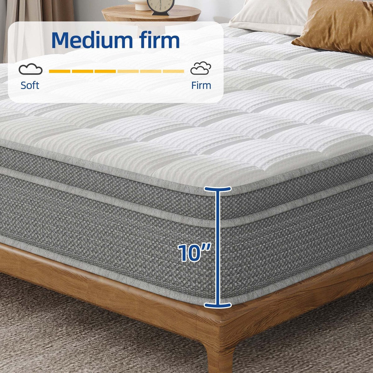 Matelas hybride de 10 pouces avec ressorts ensachés en mousse à mémoire de forme et gel rafraîchissant
