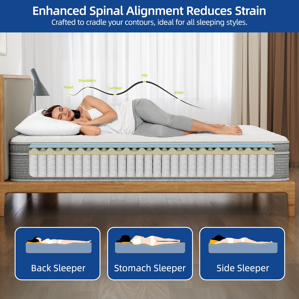 Matelas hybride de 10 pouces avec ressorts ensachés en mousse à mémoire de forme et gel rafraîchissant
