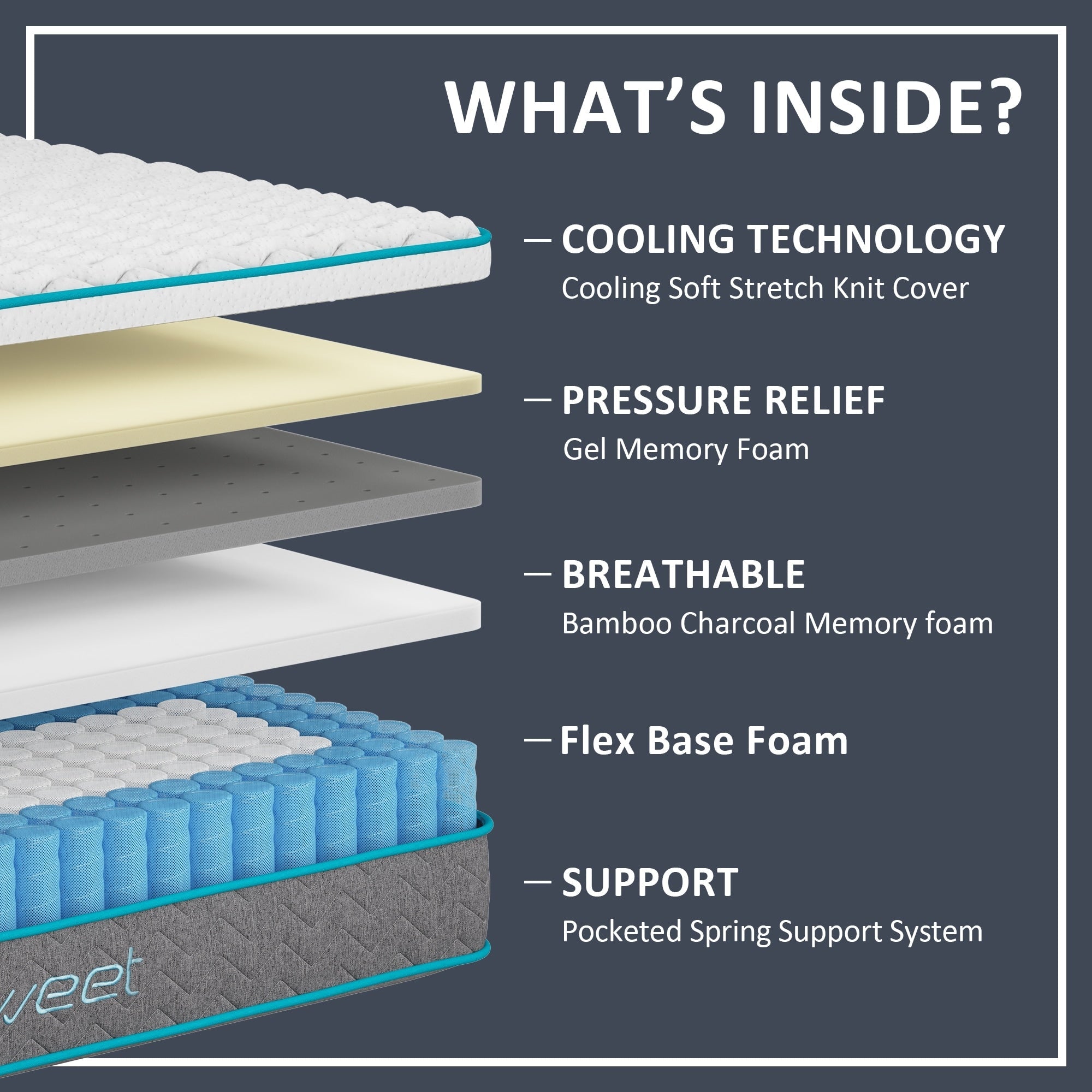 Matelas hybride de luxe en mousse à mémoire de forme de 10 pouces