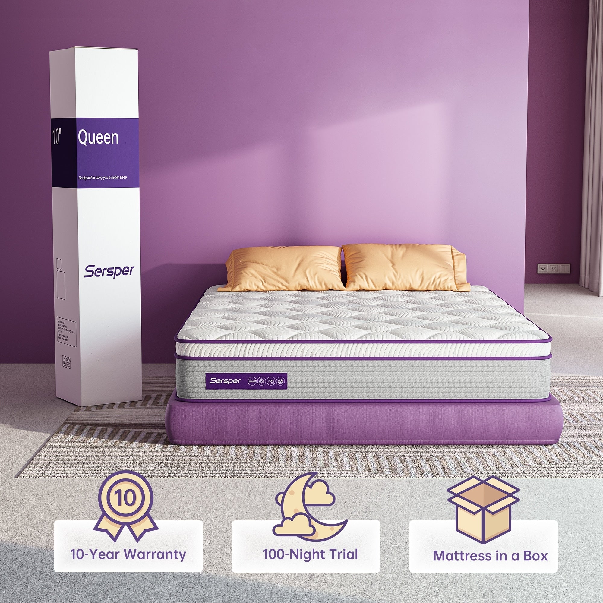 Matelas hybride en mousse à mémoire de forme de 10 pouces, matelas Euro Top dans une boîte, matelas double, grand lit