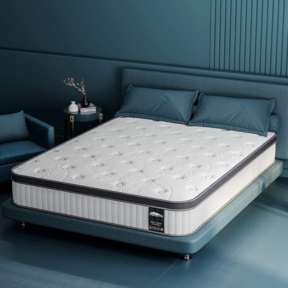 Matelas hybride Euro Top en mousse à mémoire de forme et ressorts ensachés de 10 pouces, matelas dans une boîte
