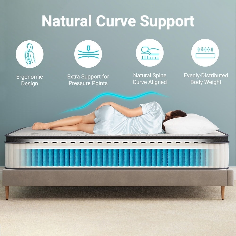 Matelas hybride Euro Top en mousse à mémoire de forme et ressorts ensachés de 10 pouces, matelas dans une boîte