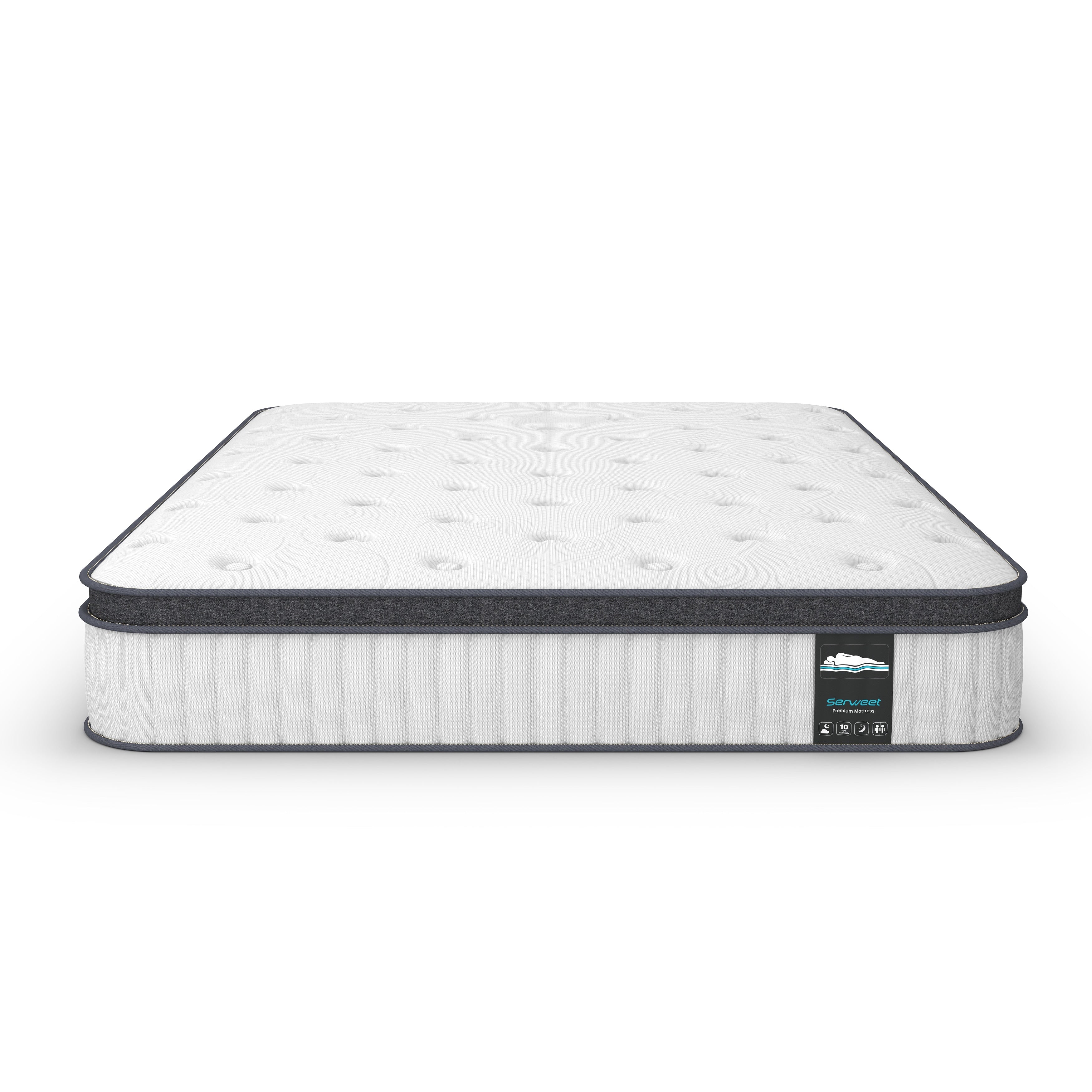 Matelas hybride Euro Top en mousse à mémoire de forme et ressorts ensachés de 10 pouces, matelas dans une boîte