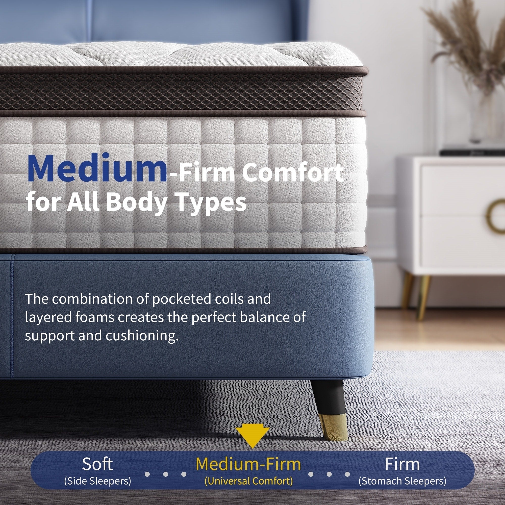Matelas haut de gamme en mousse à mémoire de forme et ressorts ensachés de 25 cm, Eruo Top Mattress