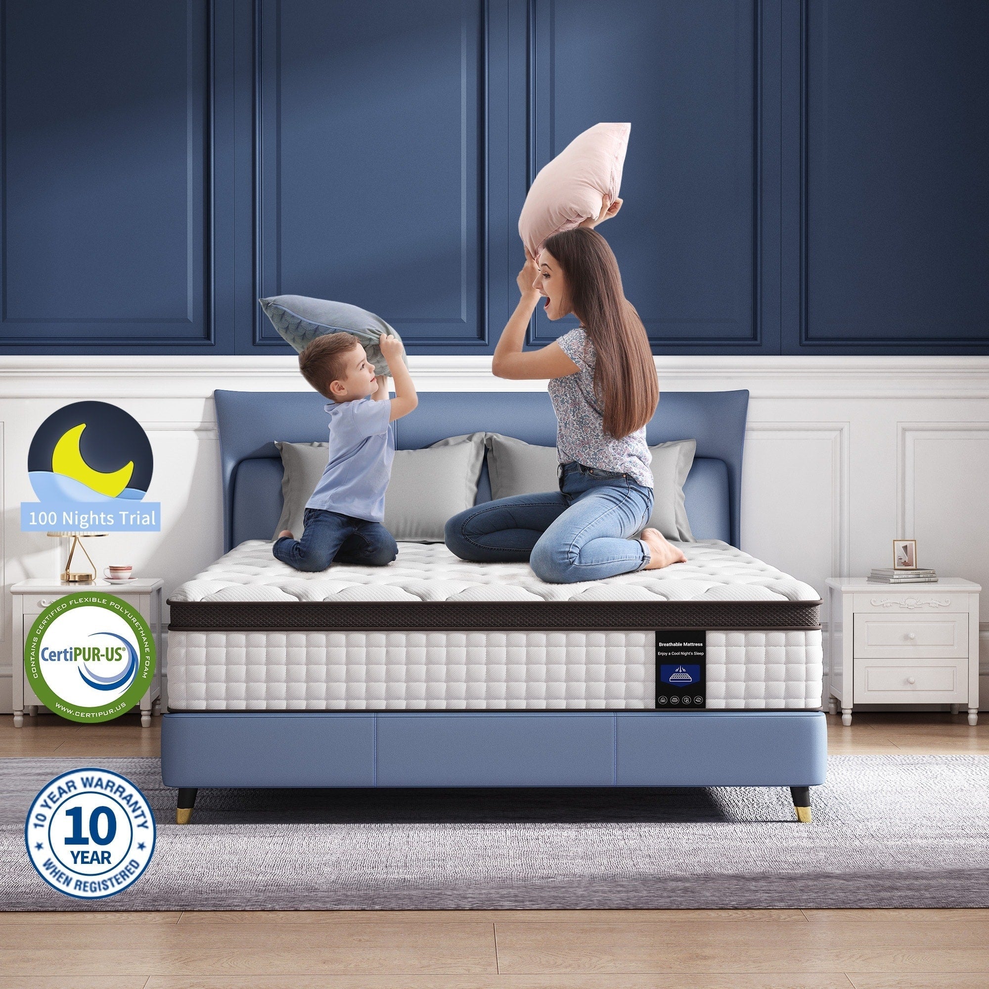 Matelas haut de gamme en mousse à mémoire de forme et ressorts ensachés de 25 cm, Eruo Top Mattress