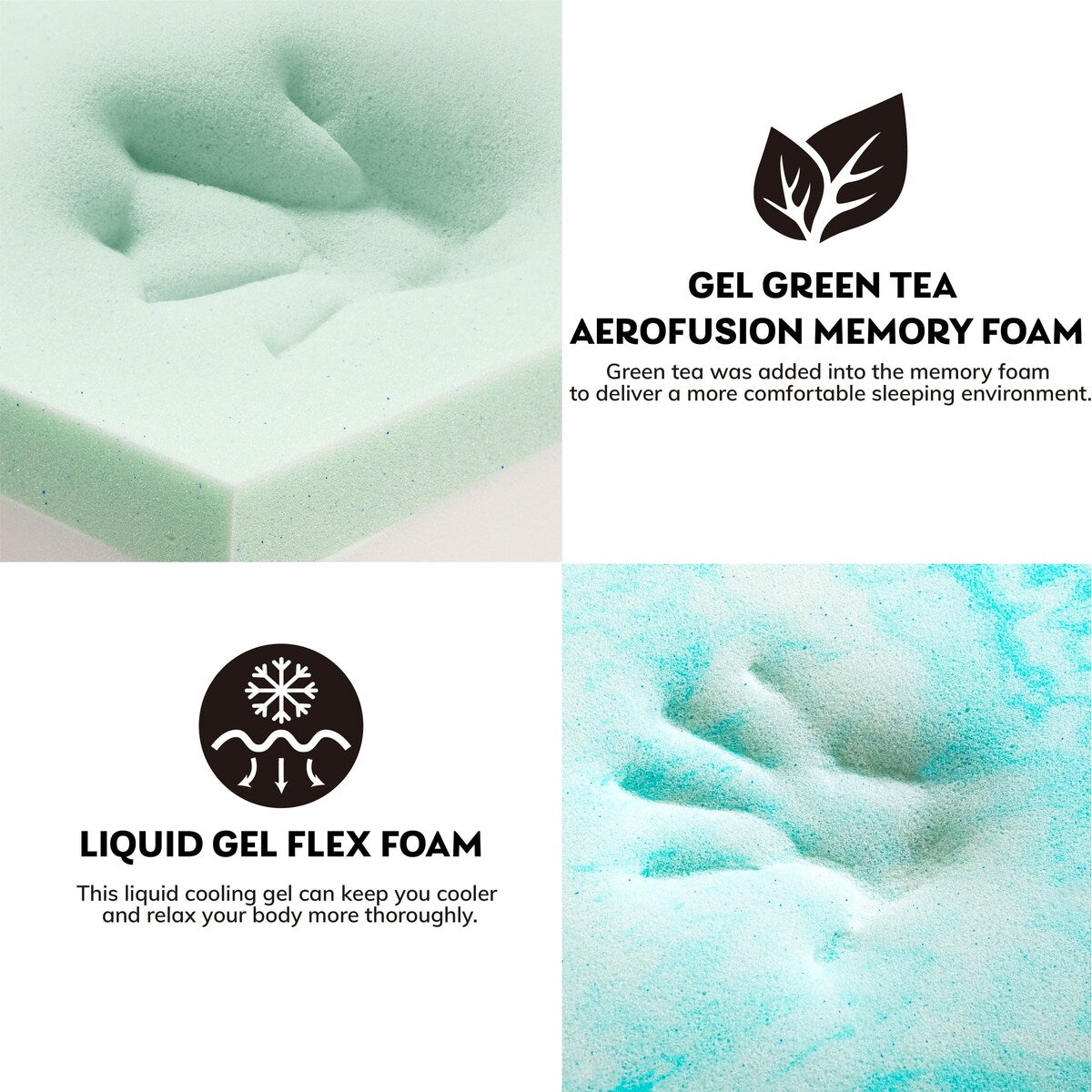Matelas Queen en mousse à mémoire de forme de 10 pouces, infusé de gel blanc, de thé vert et de gel rafraîchissant
