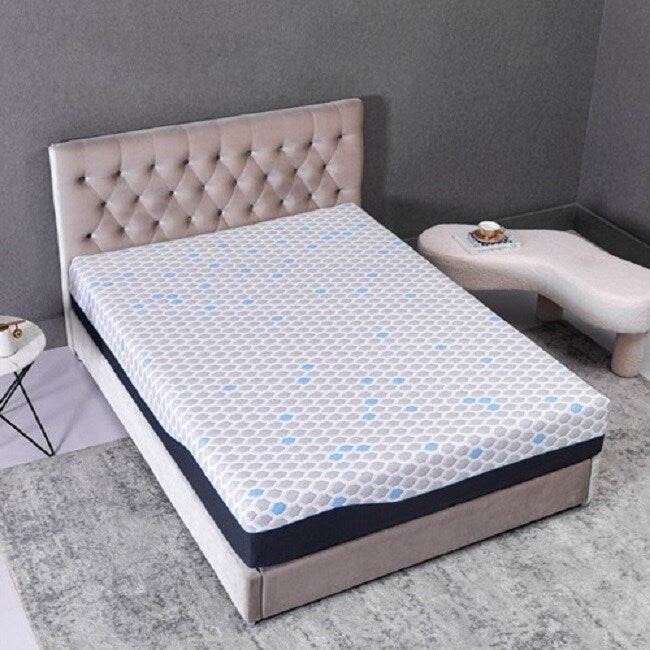 Matelas Queen Size en mousse à mémoire de forme 10 pouces, matelas dans une boîte, mousse à mémoire de forme infusée de gel et de charbon de bambou - Gris clair-bleu