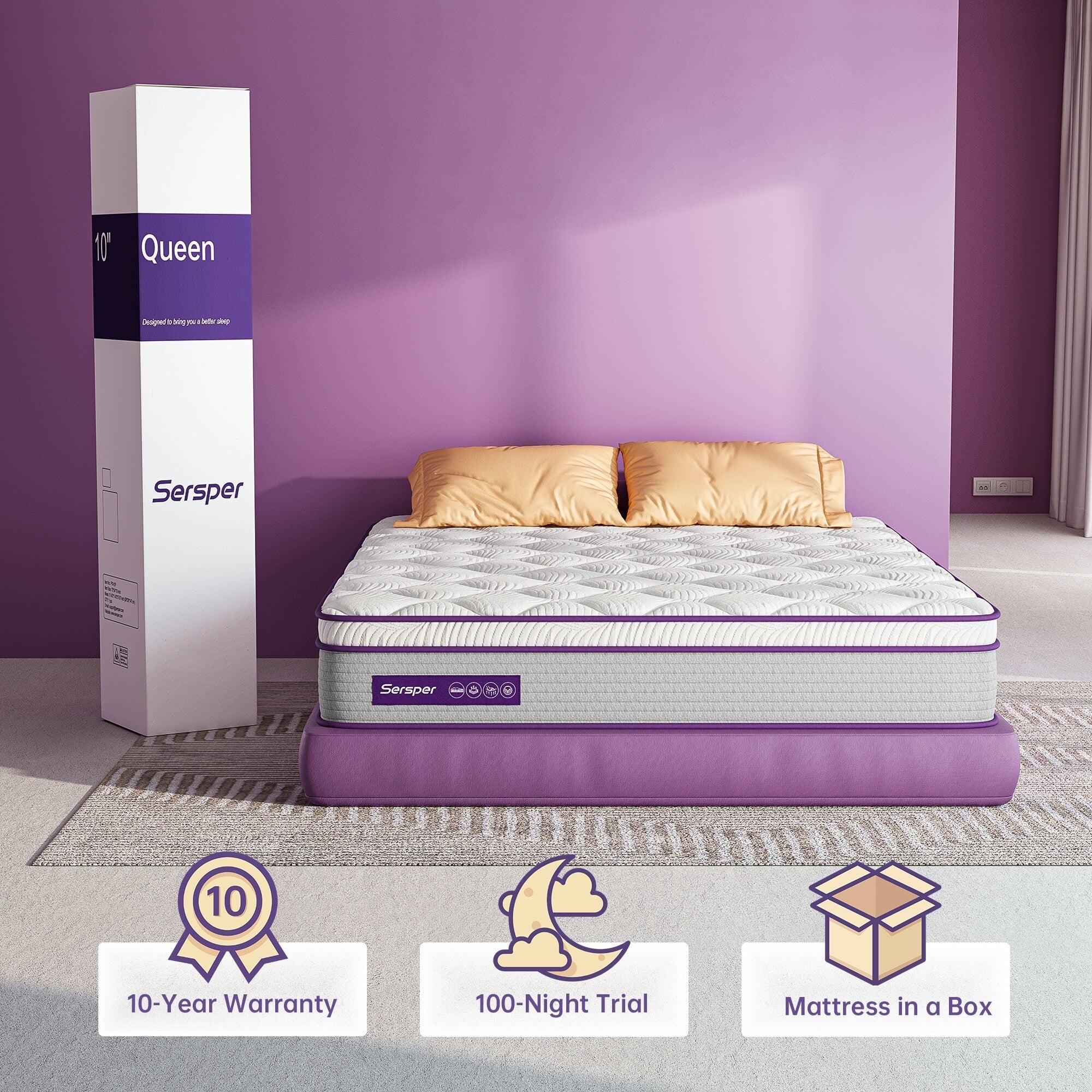 Matelas hybride en mousse à mémoire de forme 10 pouces pour lit simple, double ou queen size, matelas Euro Top dans une boîte