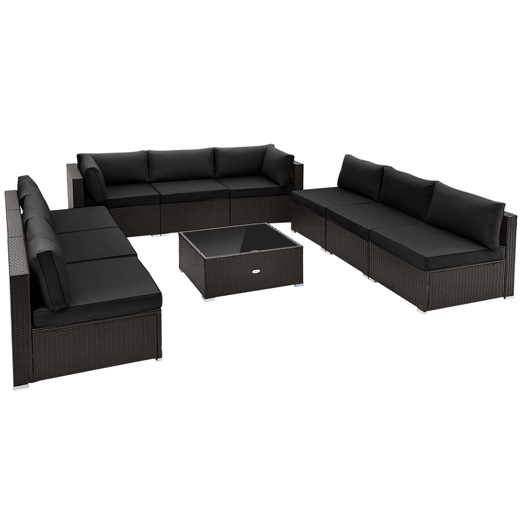 Ensemble de meubles de patio en rotin 10 pièces avec canapé en osier et table et siège rembourré