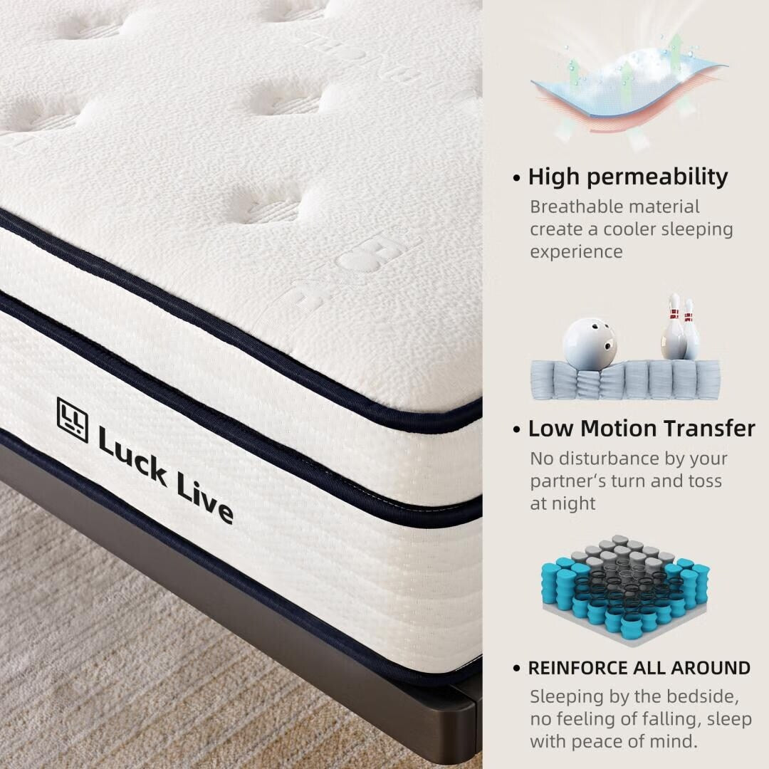 Matelas à ressorts indépendants ensachés en mousse à mémoire de forme de 10 pouces, livré dans une boîte