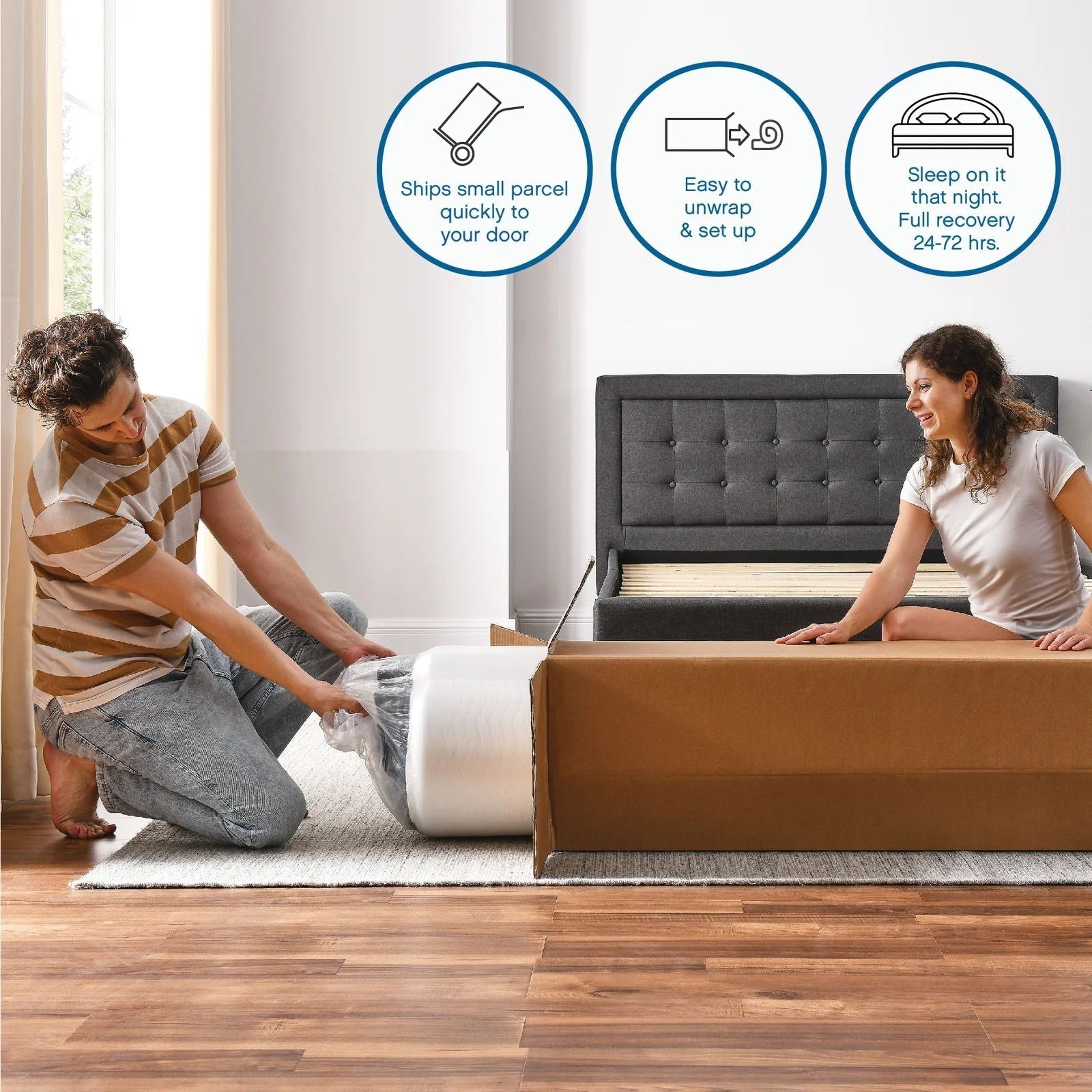 Matelas hybride en mousse et ressorts de 12 pouces, fermeté moyenne, soutien durable, lit dans une boîte