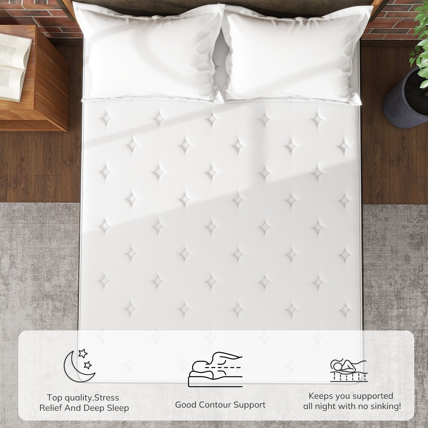 Matelas hybride en mousse et ressorts de 12 pouces, fermeté moyenne, soutien durable, lit dans une boîte