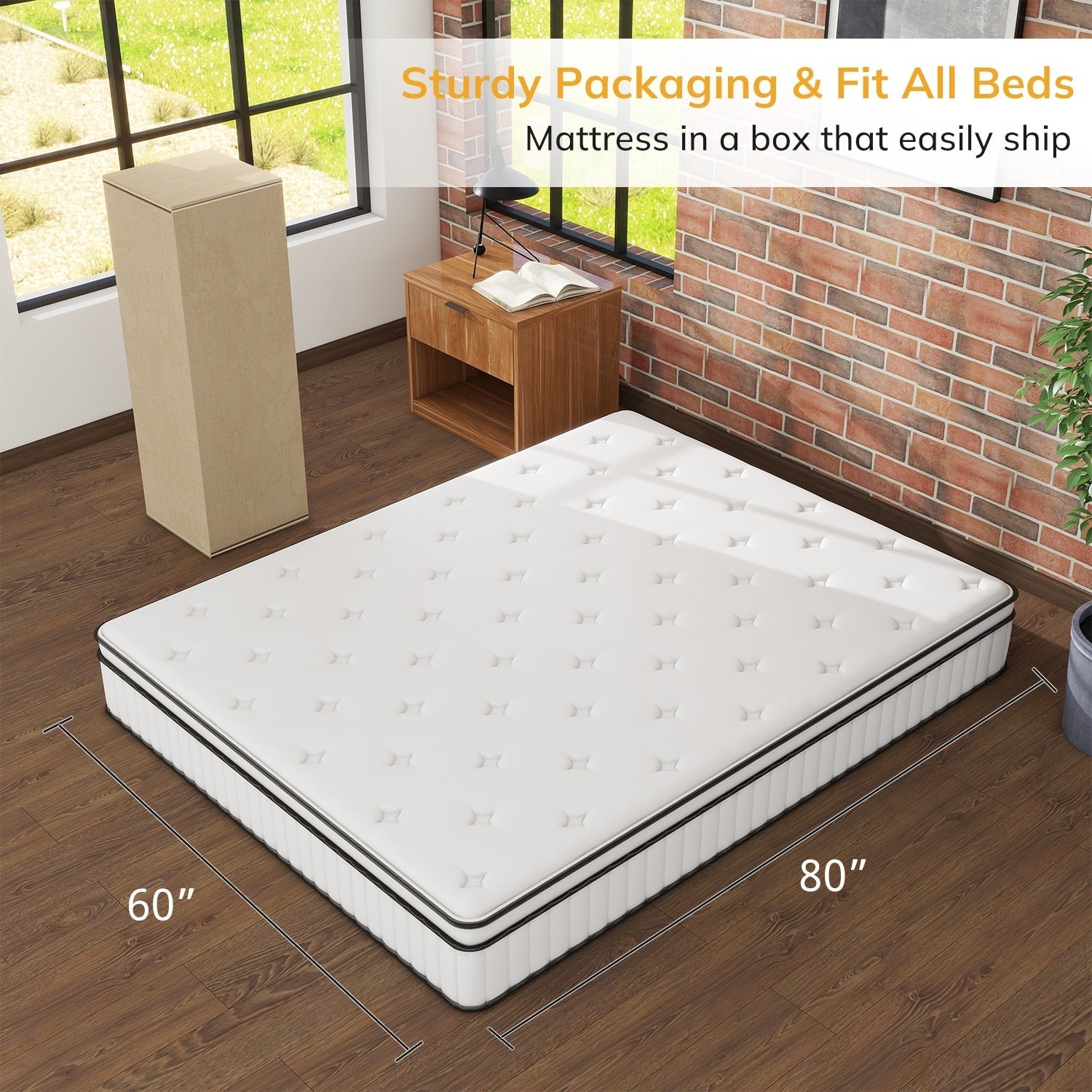 Matelas hybride en mousse et ressorts de 12 pouces, fermeté moyenne, soutien durable, lit dans une boîte