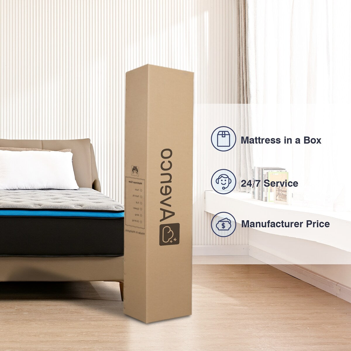Matelas hybride de 10 pouces à ressorts et mousse à mémoire de forme en gel dans une boîte
