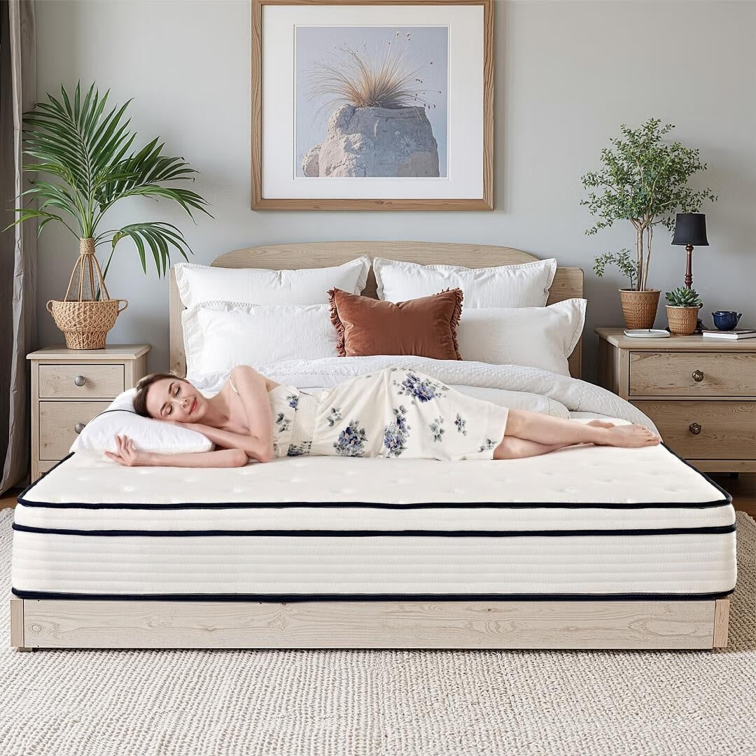 Matelas à ressorts indépendants ensachés en mousse à mémoire de forme de 10 pouces de taille moyenne, livré dans une boîte
