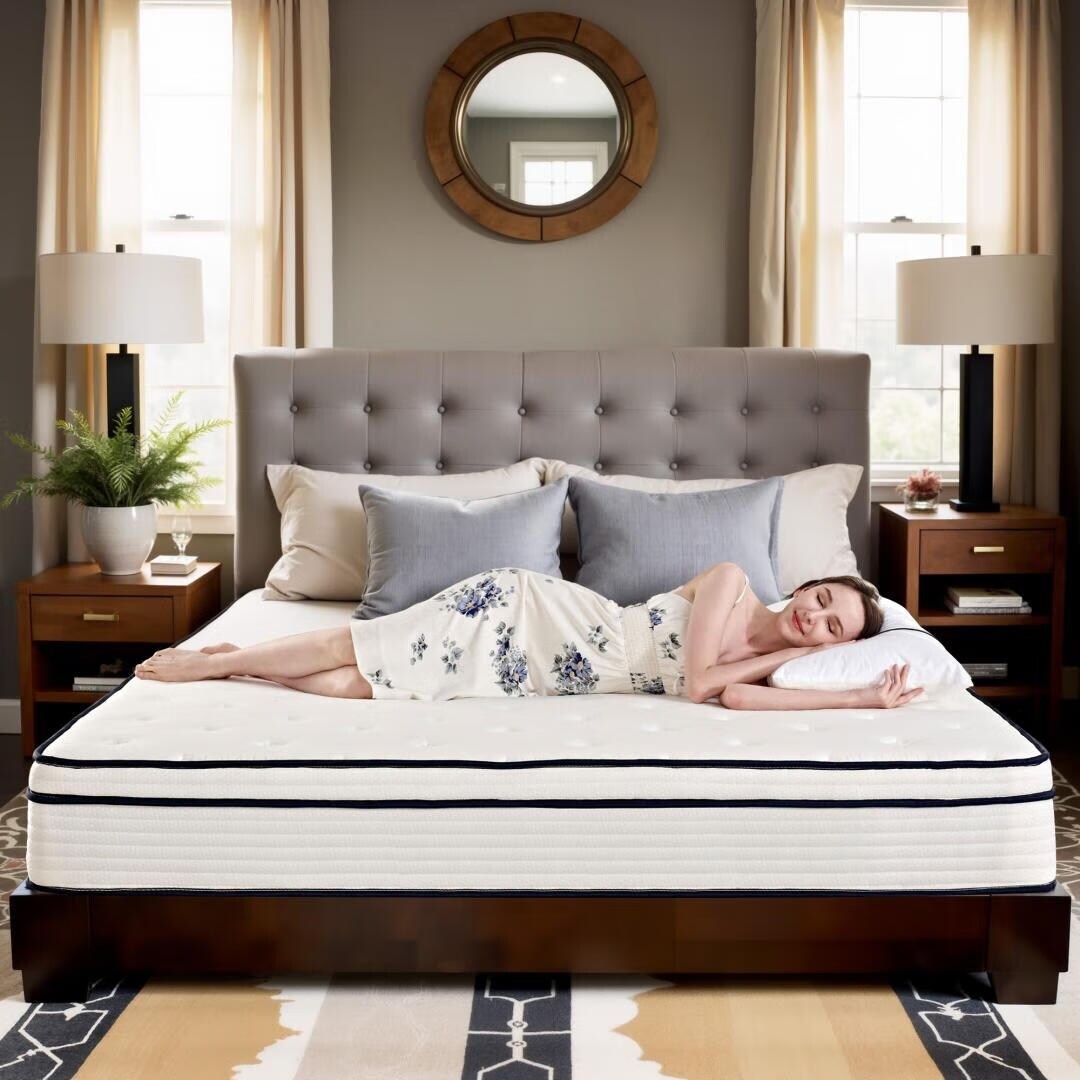 Matelas à ressorts indépendants ensachés en mousse à mémoire de forme de 10 pouces de taille moyenne, livré dans une boîte