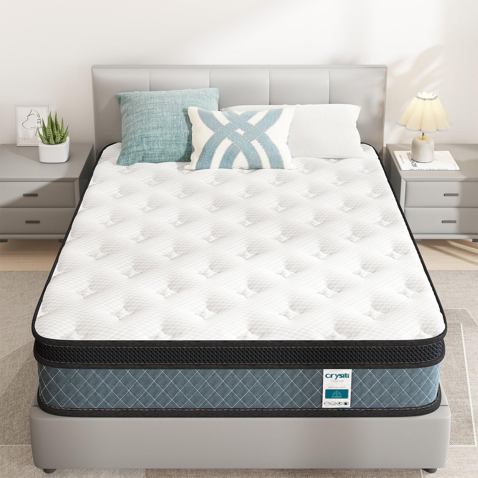 Matelas en mousse à mémoire de forme de 10 pouces et ressorts ensachés - Blanc