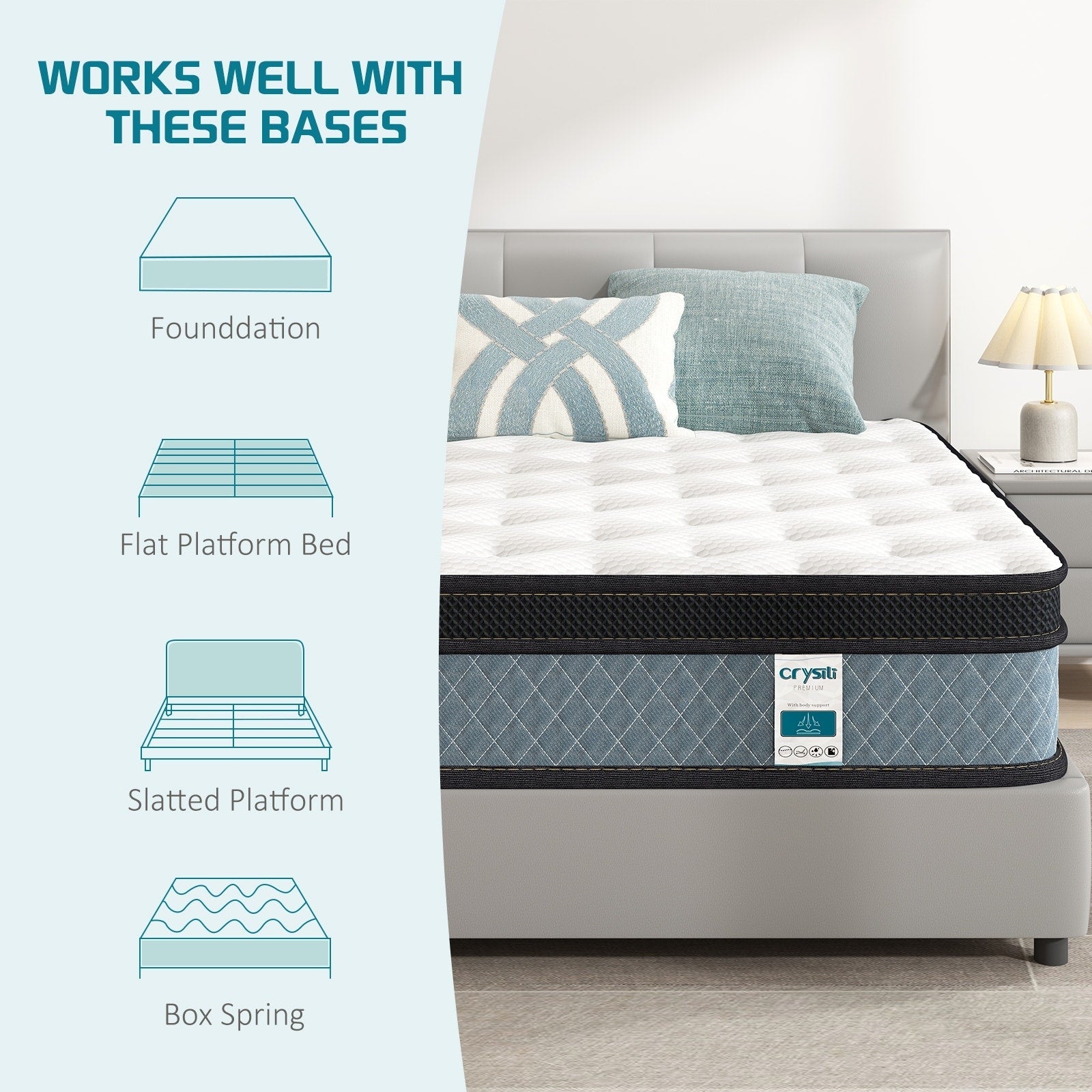 Matelas en mousse à mémoire de forme de 10 pouces et ressorts ensachés - Blanc