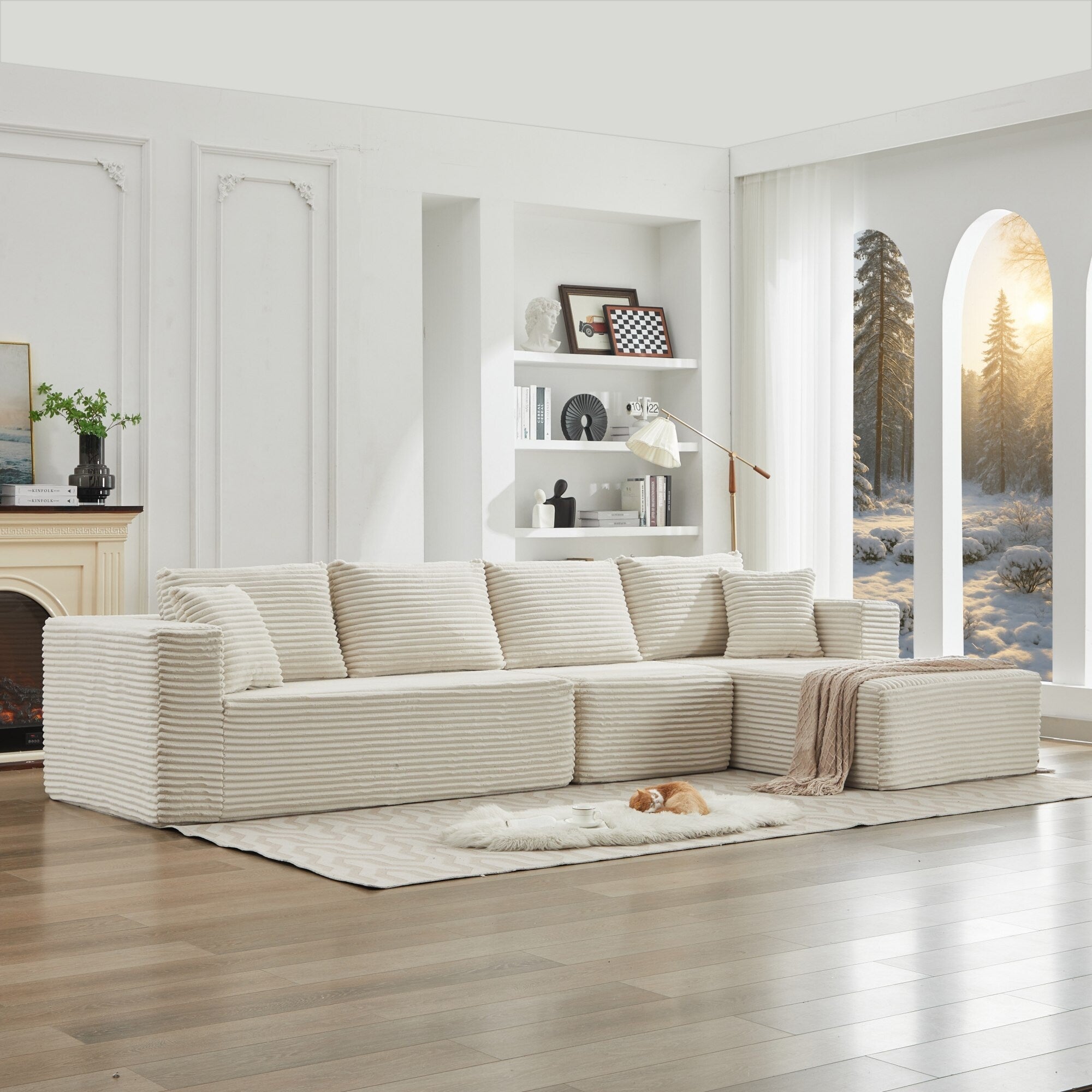 Canapé d'angle Cloud 106 en forme de L avec méridienne orientée vers la droite, canapé modulaire moderne à assise profonde pour salon, aucun assemblage requis
