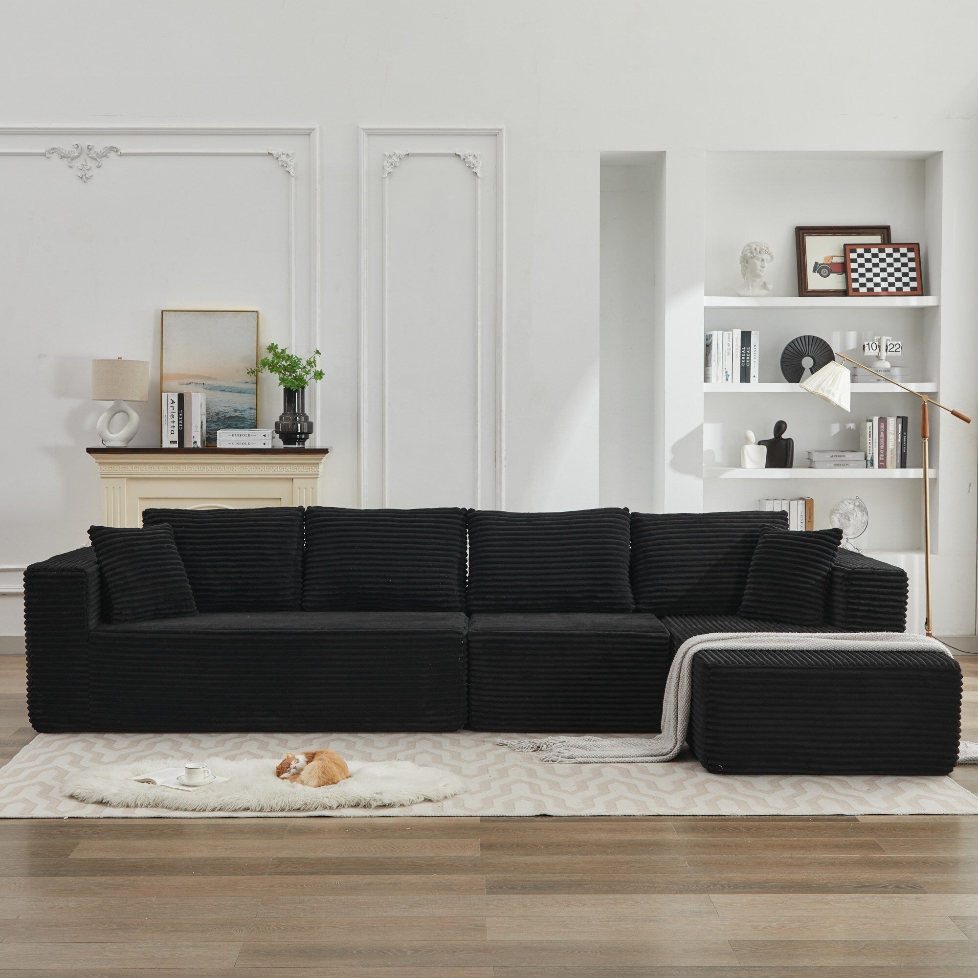 Canapé d'angle Cloud 106 en forme de L avec méridienne orientée vers la droite, canapé modulaire moderne à assise profonde pour salon, aucun assemblage requis