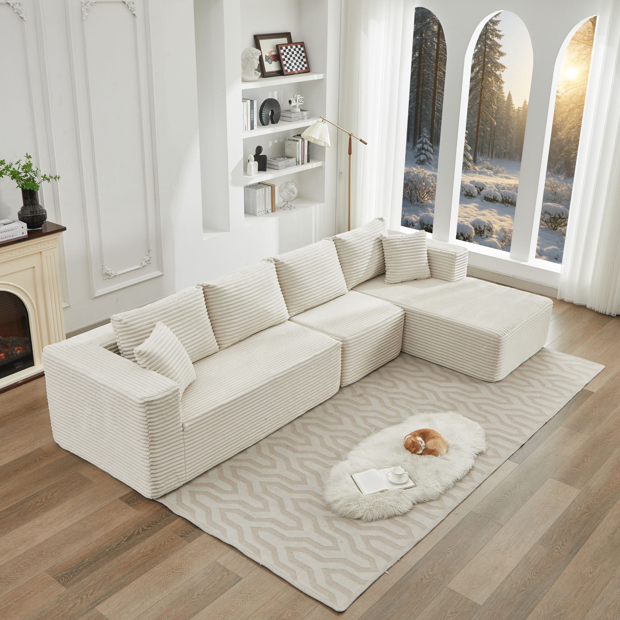 Canapé d'angle Cloud 106 en forme de L avec méridienne orientée vers la droite, canapé modulaire moderne à assise profonde pour salon, aucun assemblage requis