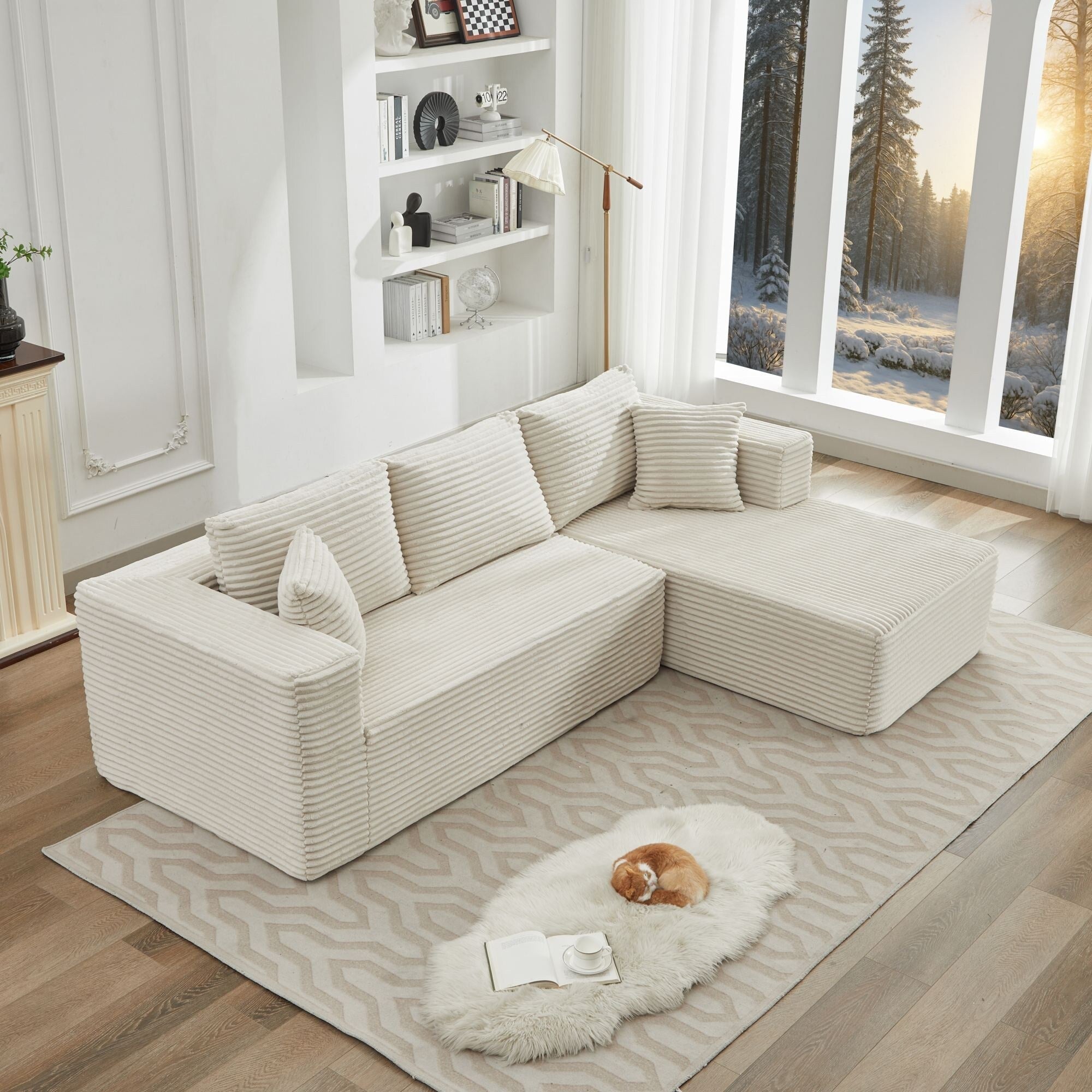 Canapé d'angle Cloud 106 en forme de L avec méridienne orientée vers la droite, canapé modulaire moderne à assise profonde pour salon, aucun assemblage requis