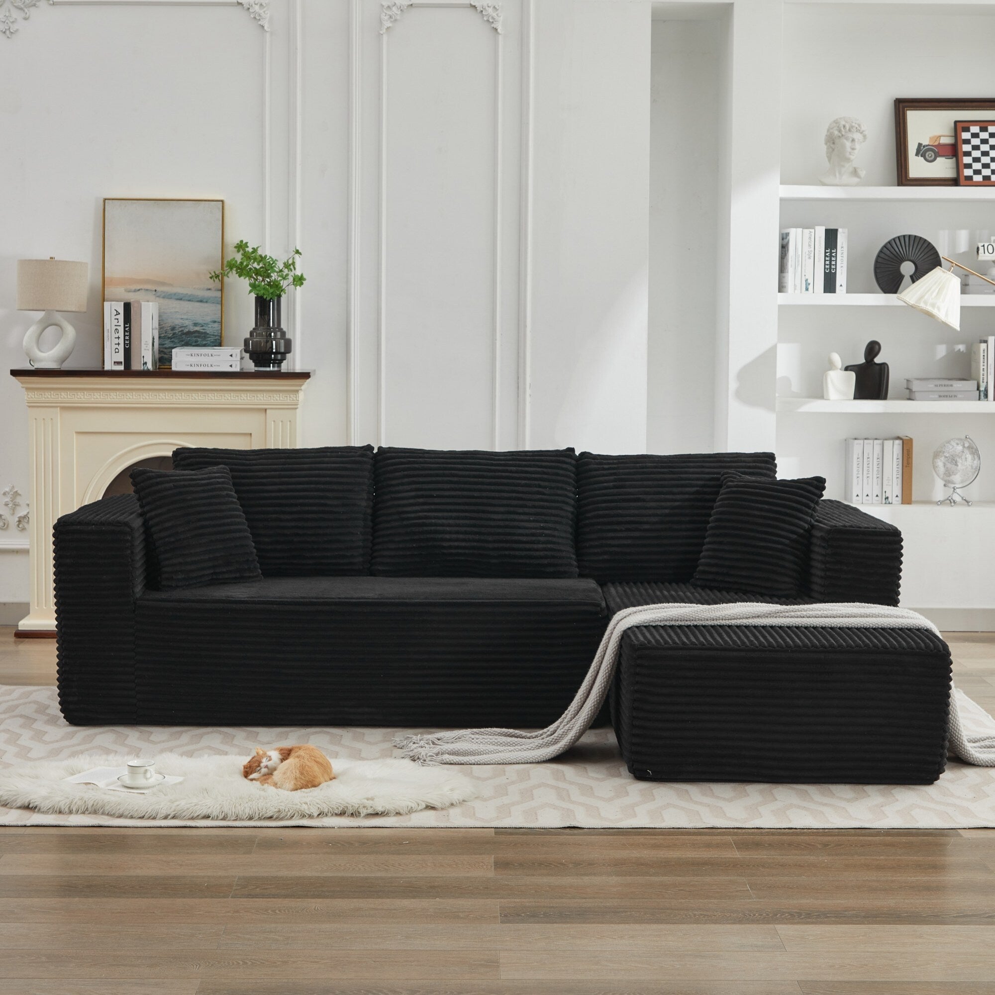 Canapé d'angle Cloud 106 en forme de L avec méridienne orientée vers la droite, canapé modulaire moderne à assise profonde pour salon, aucun assemblage requis