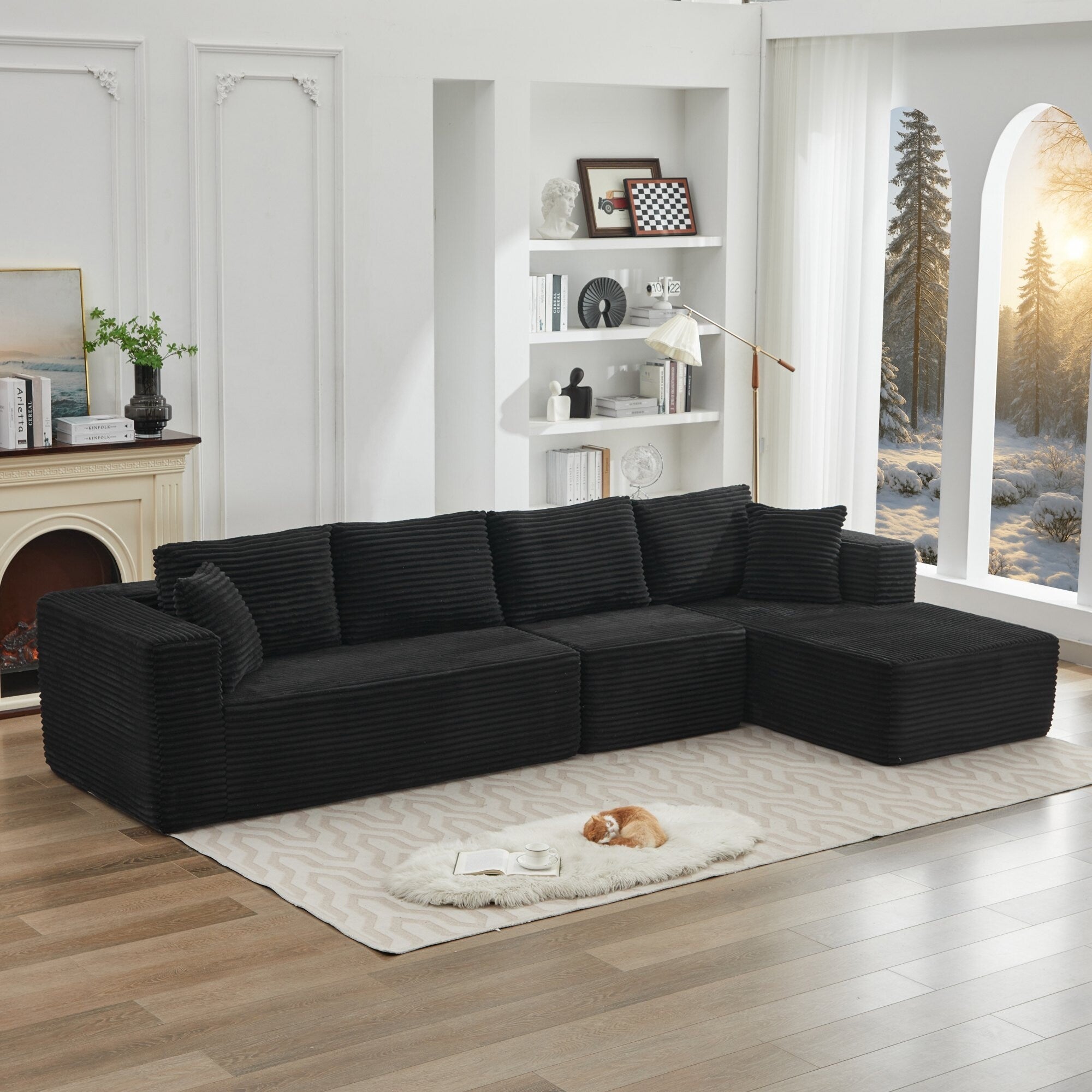 Canapé d'angle Cloud 106 en forme de L avec méridienne orientée vers la droite, canapé modulaire moderne à assise profonde pour salon, aucun assemblage requis