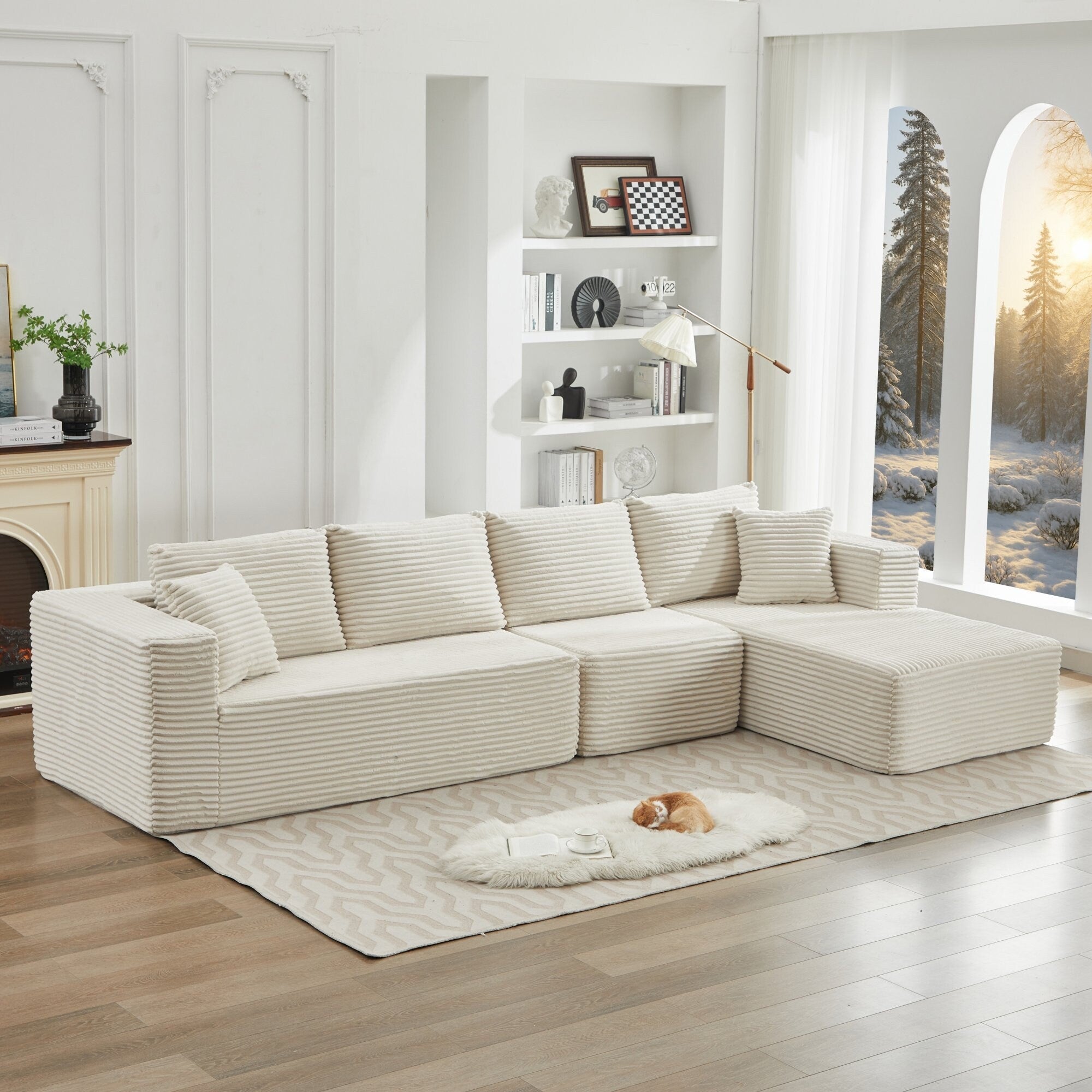 Canapé d'angle Cloud 106 en forme de L avec méridienne orientée vers la droite, canapé modulaire moderne à assise profonde pour salon, aucun assemblage requis
