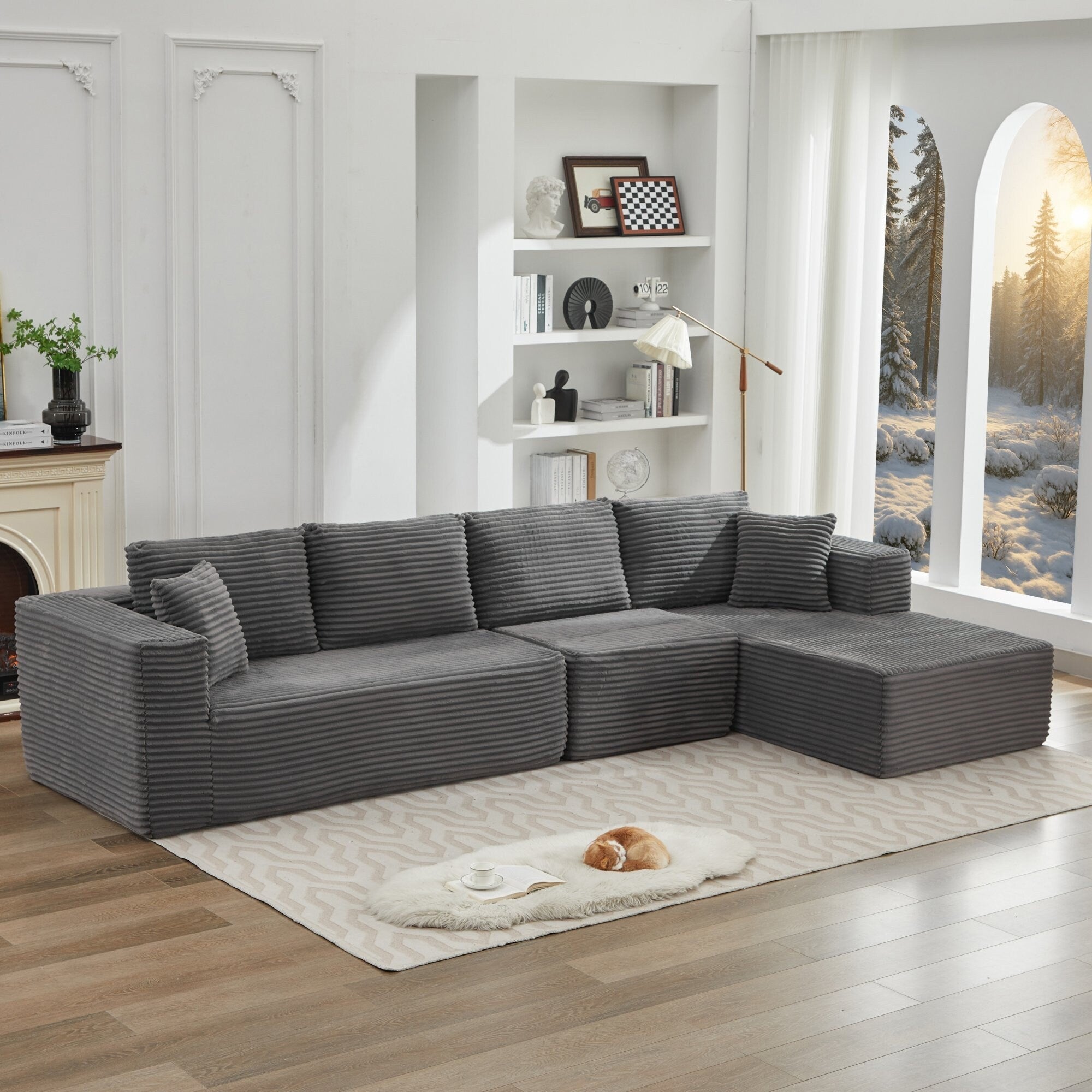 Canapé d'angle Cloud 106 en forme de L avec méridienne orientée vers la droite, canapé modulaire moderne à assise profonde pour salon, aucun assemblage requis