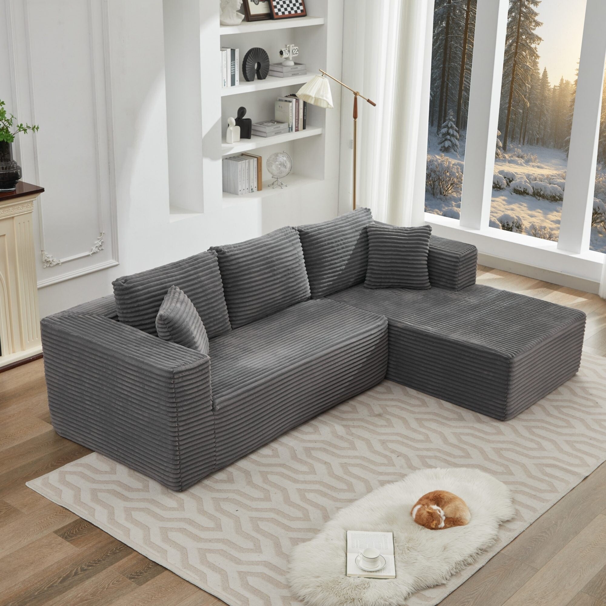 Canapé d'angle Cloud 106 en forme de L avec méridienne orientée vers la droite, canapé modulaire moderne à assise profonde pour salon, aucun assemblage requis