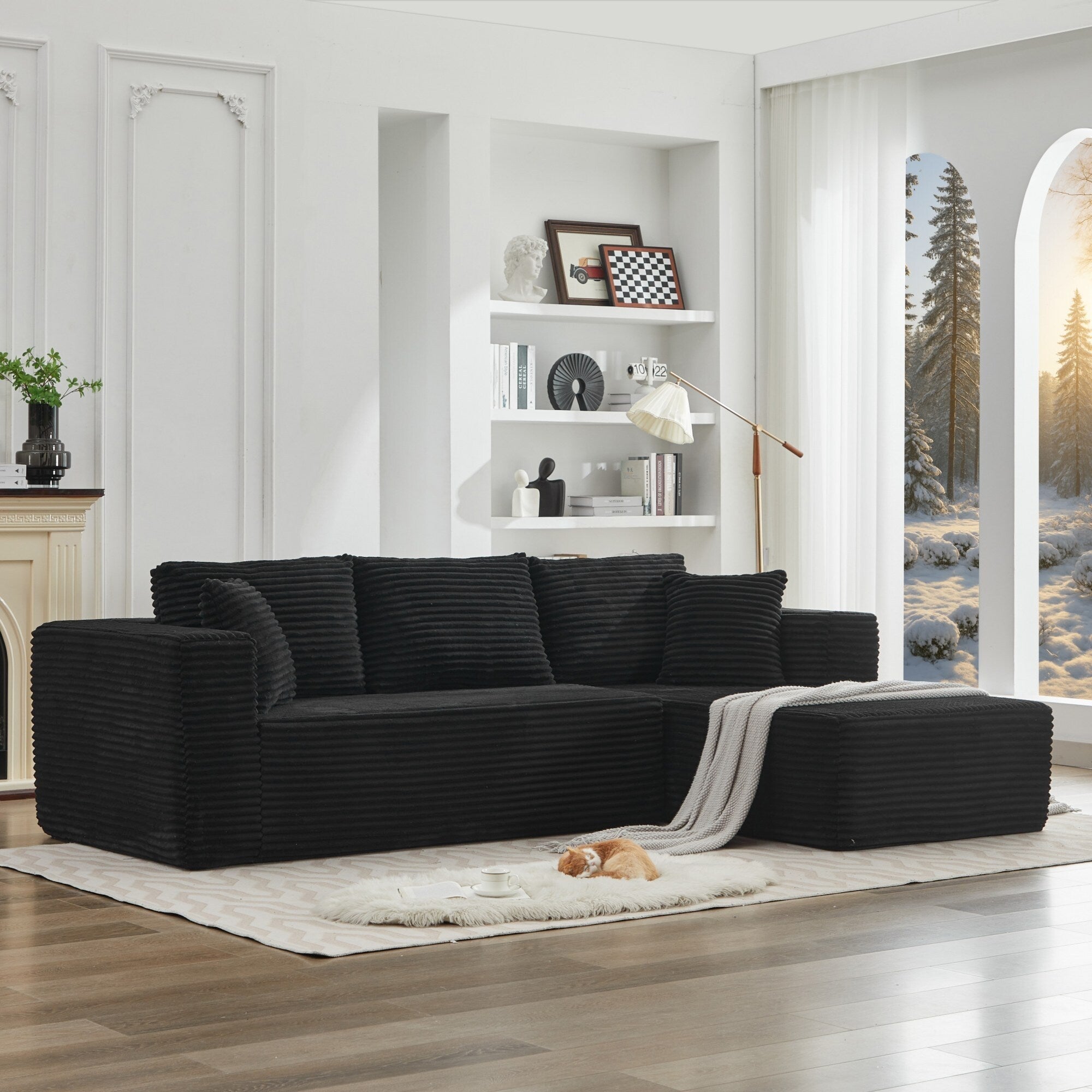 Canapé d'angle Cloud 106 en forme de L avec méridienne orientée vers la droite, canapé modulaire moderne à assise profonde pour salon, aucun assemblage requis