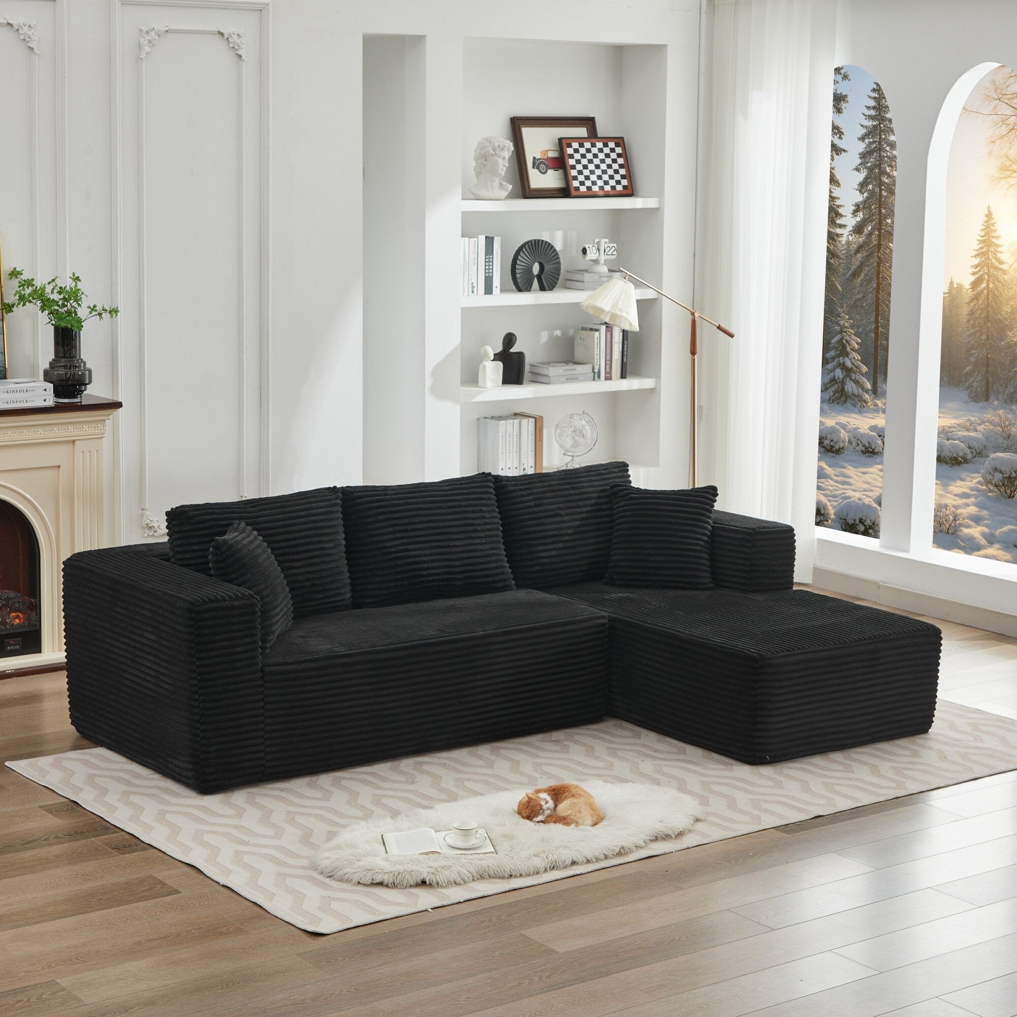 Canapé d'angle Cloud 106 en forme de L avec méridienne orientée vers la droite, canapé modulaire moderne à assise profonde pour salon, aucun assemblage requis