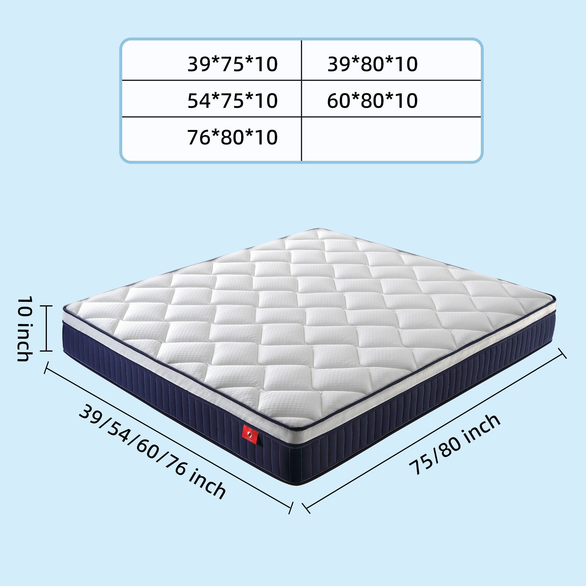 Matelas hybride à ressorts ensachés en mousse à mémoire de forme 10/12 pouces, livré dans une boîte avec mousse à mémoire de forme certifiée Certipur-US