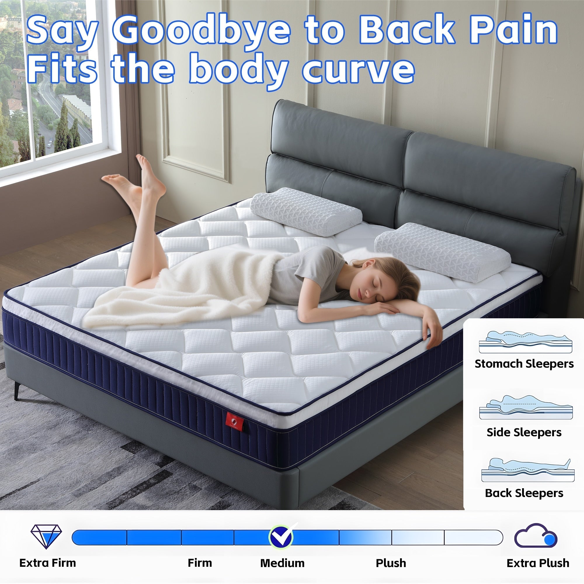 Matelas hybride à ressorts ensachés en mousse à mémoire de forme 10/12 pouces, livré dans une boîte avec mousse à mémoire de forme certifiée Certipur-US
