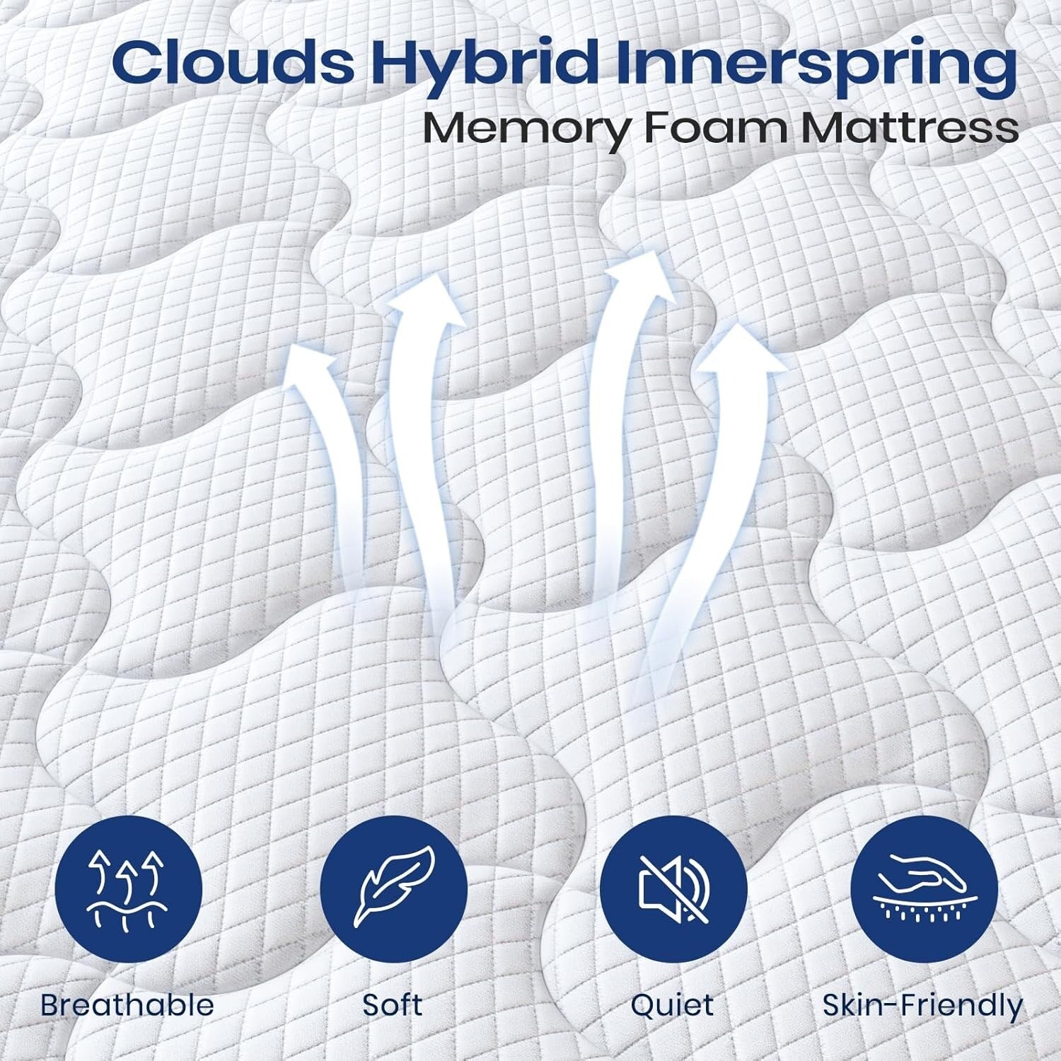 Matelas King Size 10 pouces, matelas hybride en mousse à mémoire de forme avec coton spatial pour un sommeil réparateur, matelas rafraîchissant avec un soutien renforcé