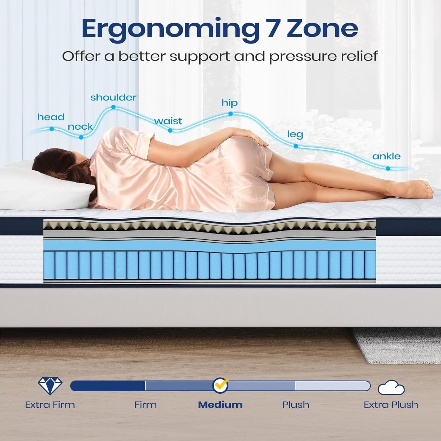 Matelas King Size 10 pouces, matelas hybride en mousse à mémoire de forme avec coton spatial pour un sommeil réparateur, matelas rafraîchissant avec un soutien renforcé